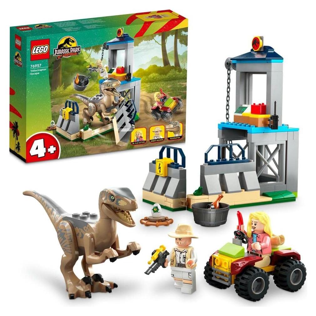 76957 Jurassic Park Velociraptor Escape Dinosaur Toy for Boys, Girls, All Children from 4 Years, Set with Dino Animals Figures, Off-Road Car and 2 Mini Figures