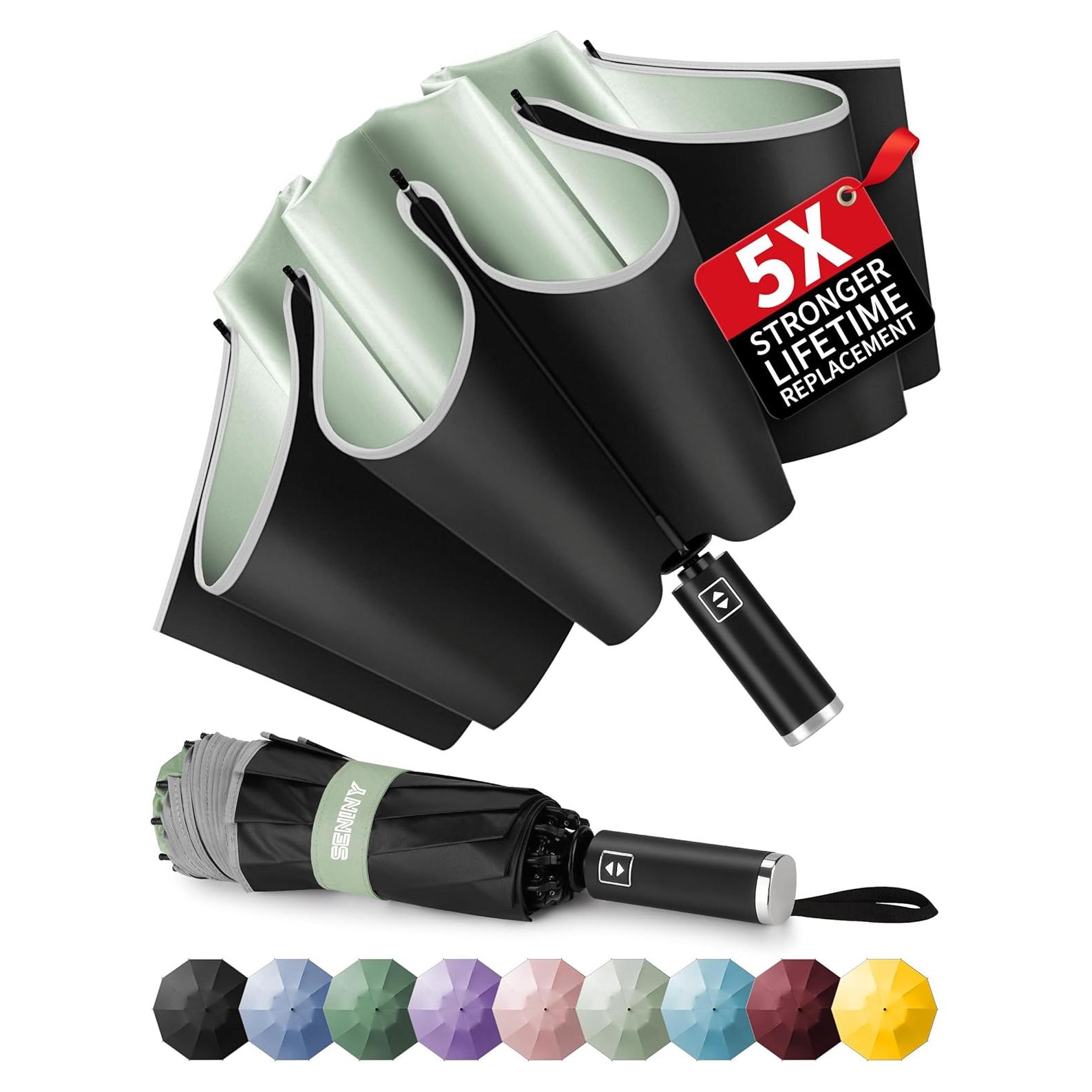 Paraguas Invertido Seniny Compacto Automático UV 117 cm Verde