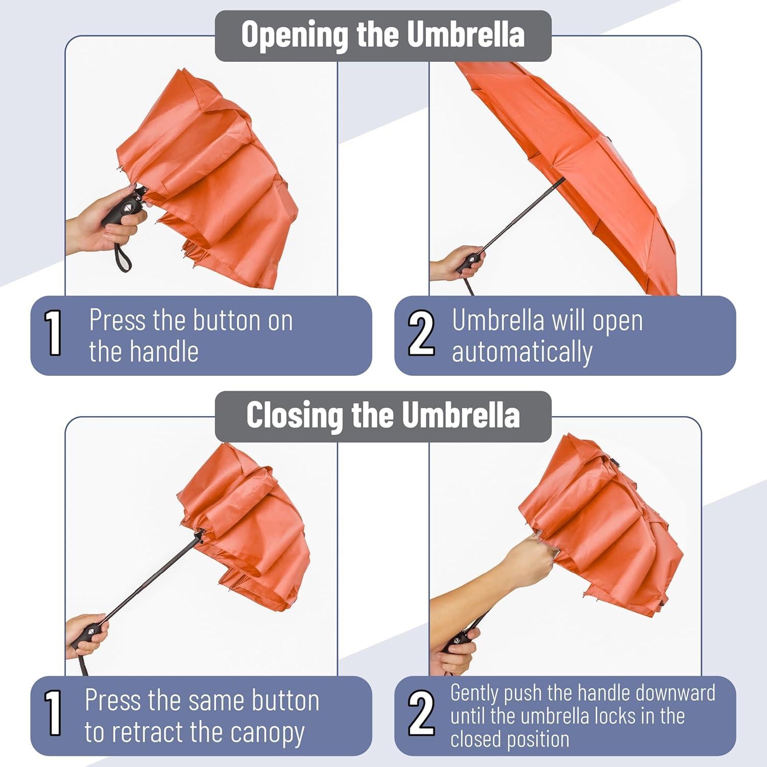 Paraguas de viaje Mr. Pen a prueba de viento rojo anaranjado