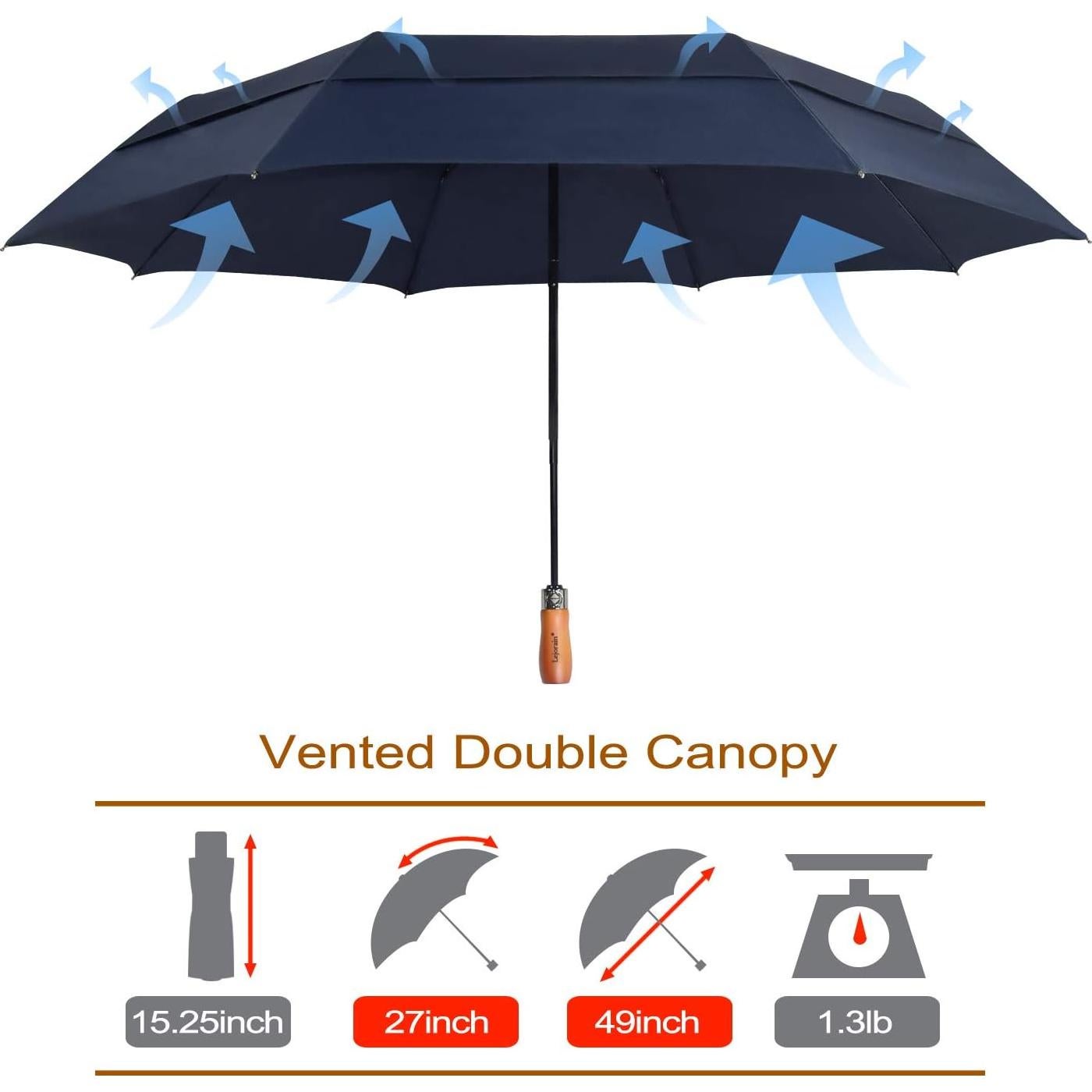 Paraguas de Golf Plegable Lejorain 137cm Automático Impermeable