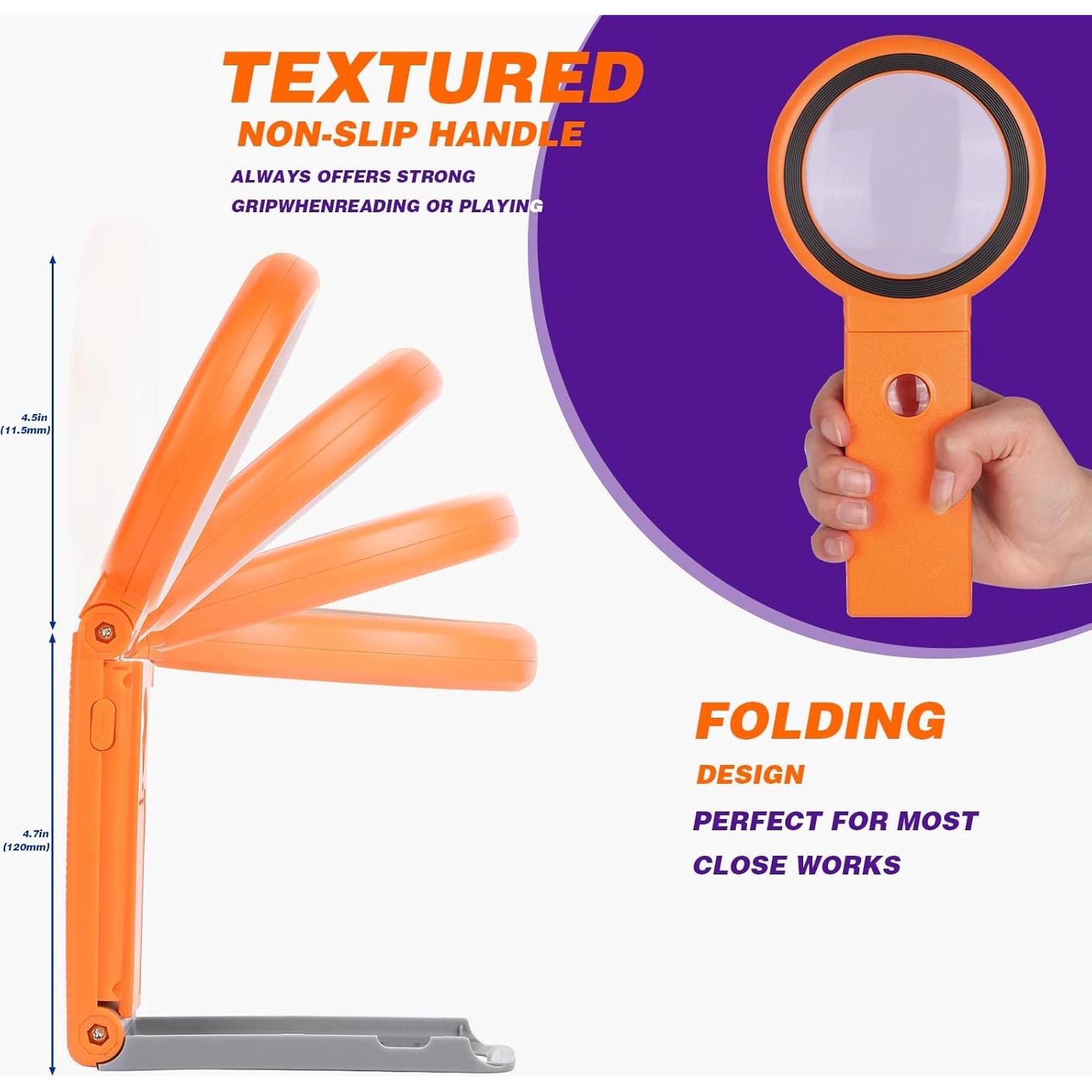 Lupa KIBTOY 30X 40X con Luz LED y Soporte Plegable Naranja