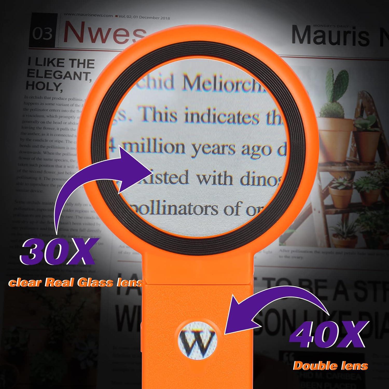 Lupa KIBTOY 30X 40X con Luz LED y Soporte Plegable Naranja