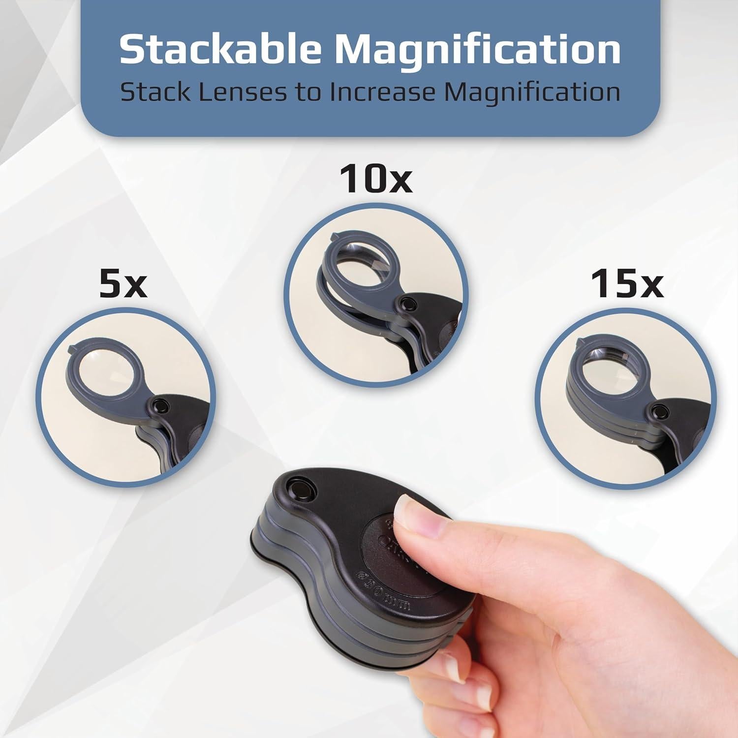 Lupa Plegable Carson TriView 5x/10x/15x con Estuche