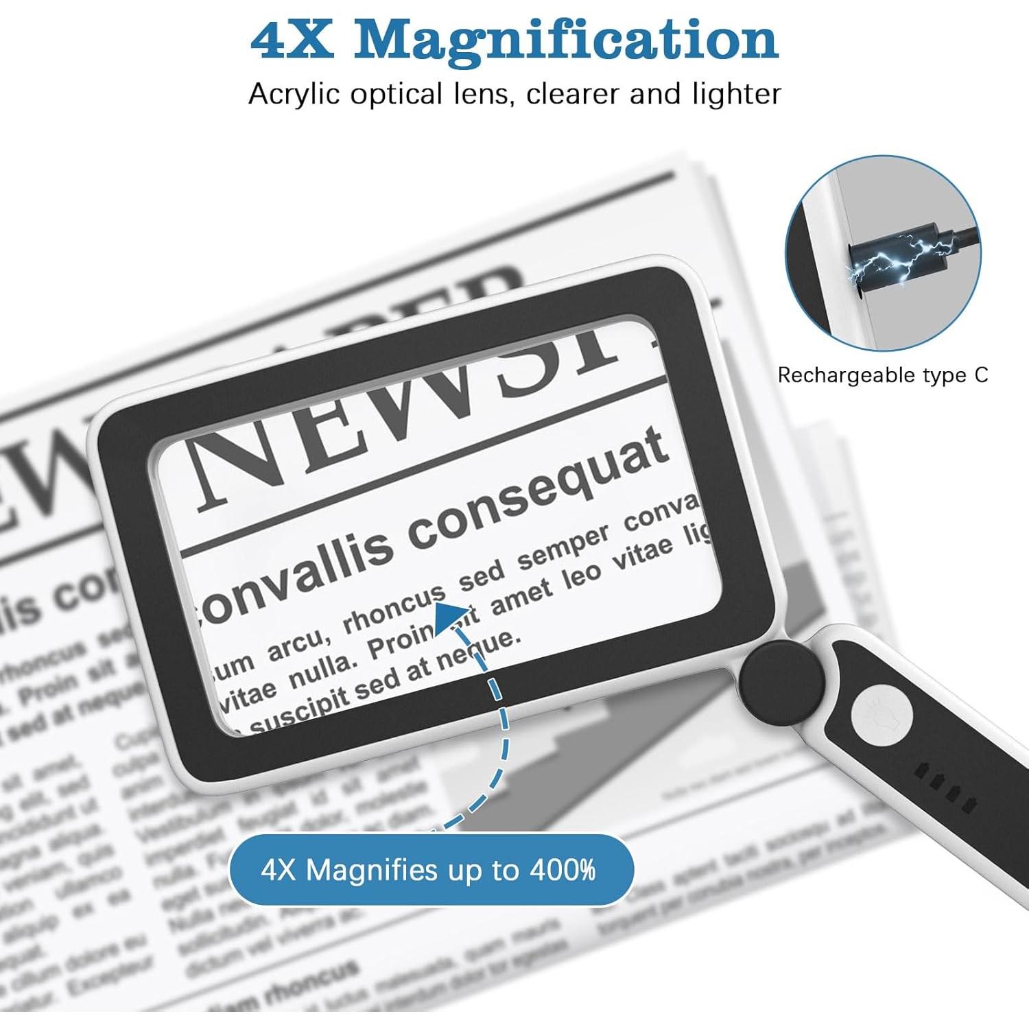 Lupa de Lectura MoKo 4X Recargable con Luz LED Plegable