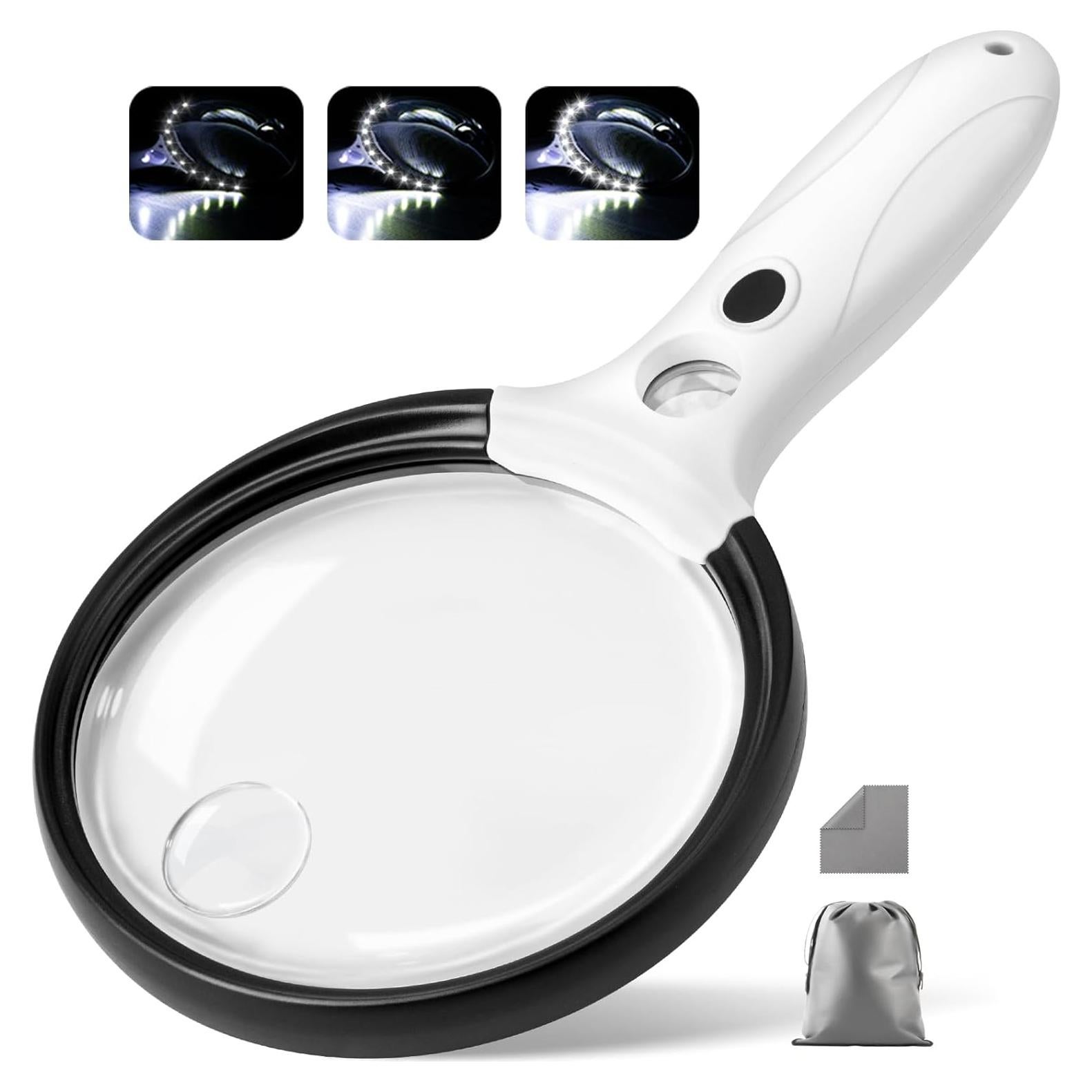 Lupa Iluminada HHFFDD 10X 25X 45X con 12 LEDs y Mango Antideslizante