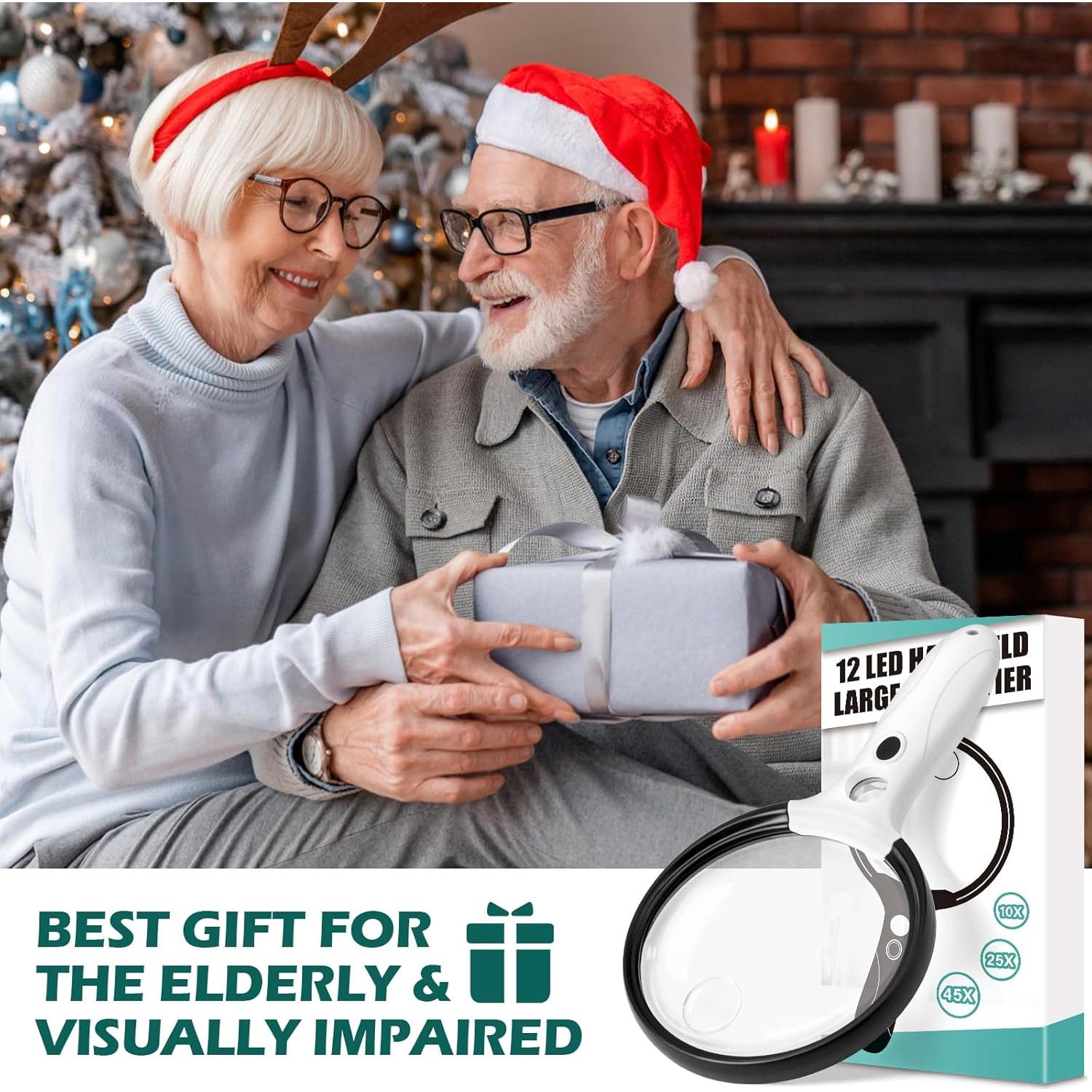 Lupa Iluminada HHFFDD 10X 25X 45X con 12 LEDs y Mango Antideslizante