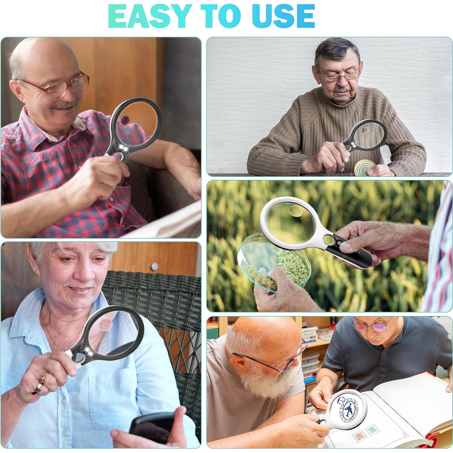 Lupa Compacta NZQXJXZ 5X 10X 45X con Luz LED para Lectura