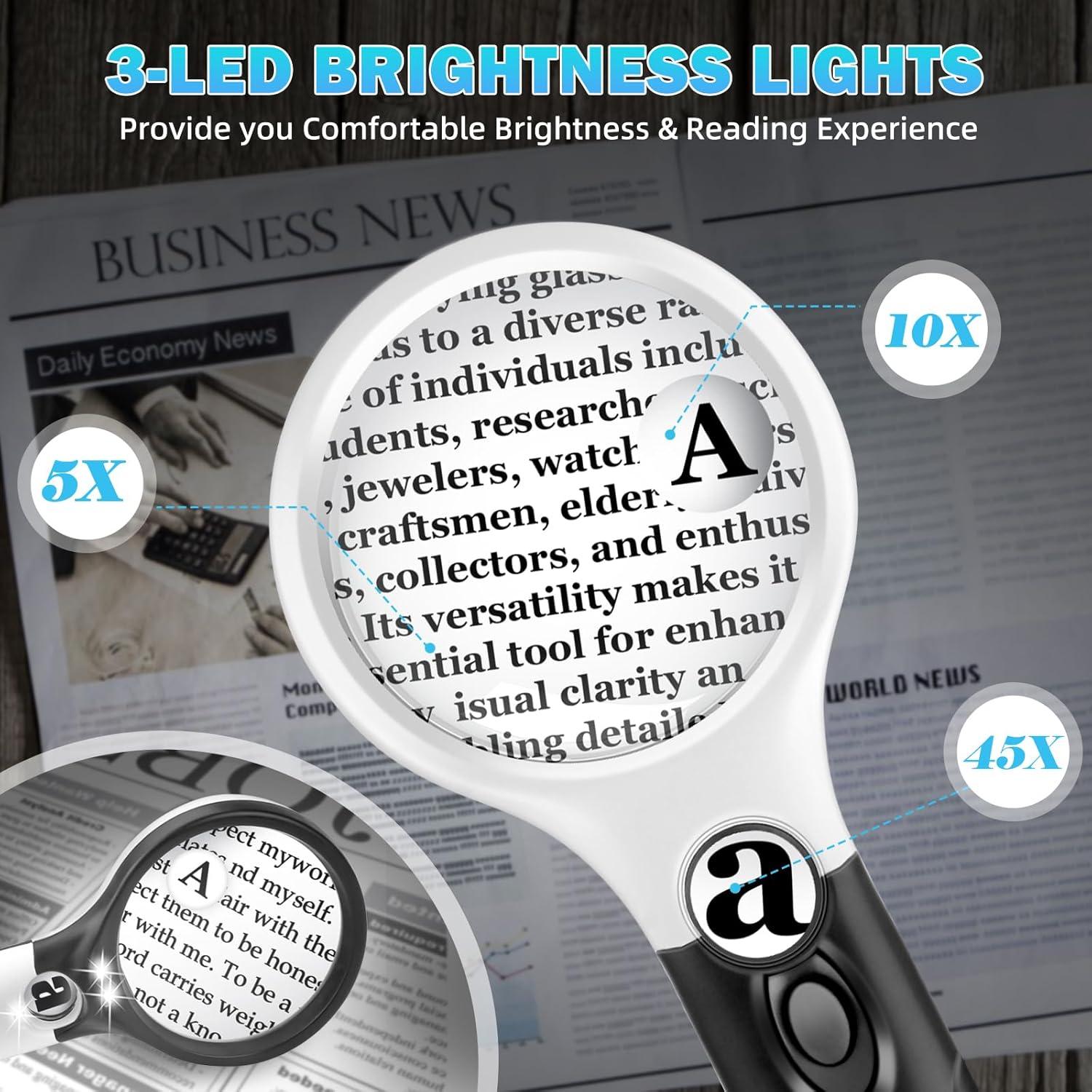 Lupa Compacta NZQXJXZ 5X 10X 45X con Luz LED para Lectura