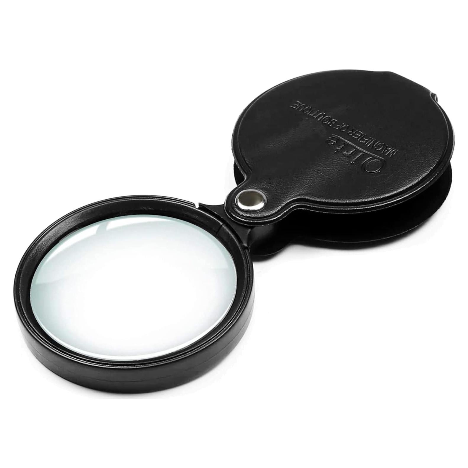 Lupa de bolsillo 10X GPJYYDS con funda de cuero 6 cm