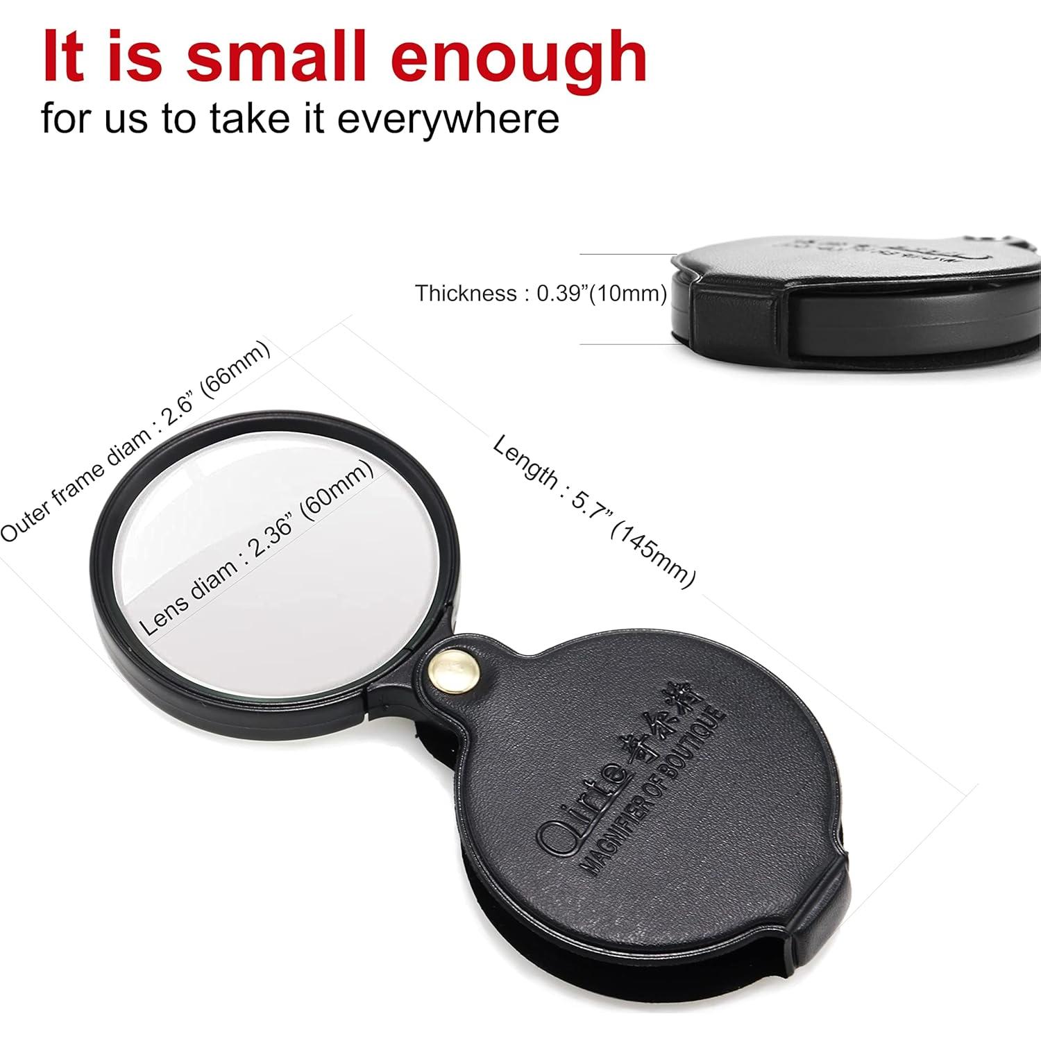 Lupa de bolsillo 10X GPJYYDS con funda de cuero 6 cm