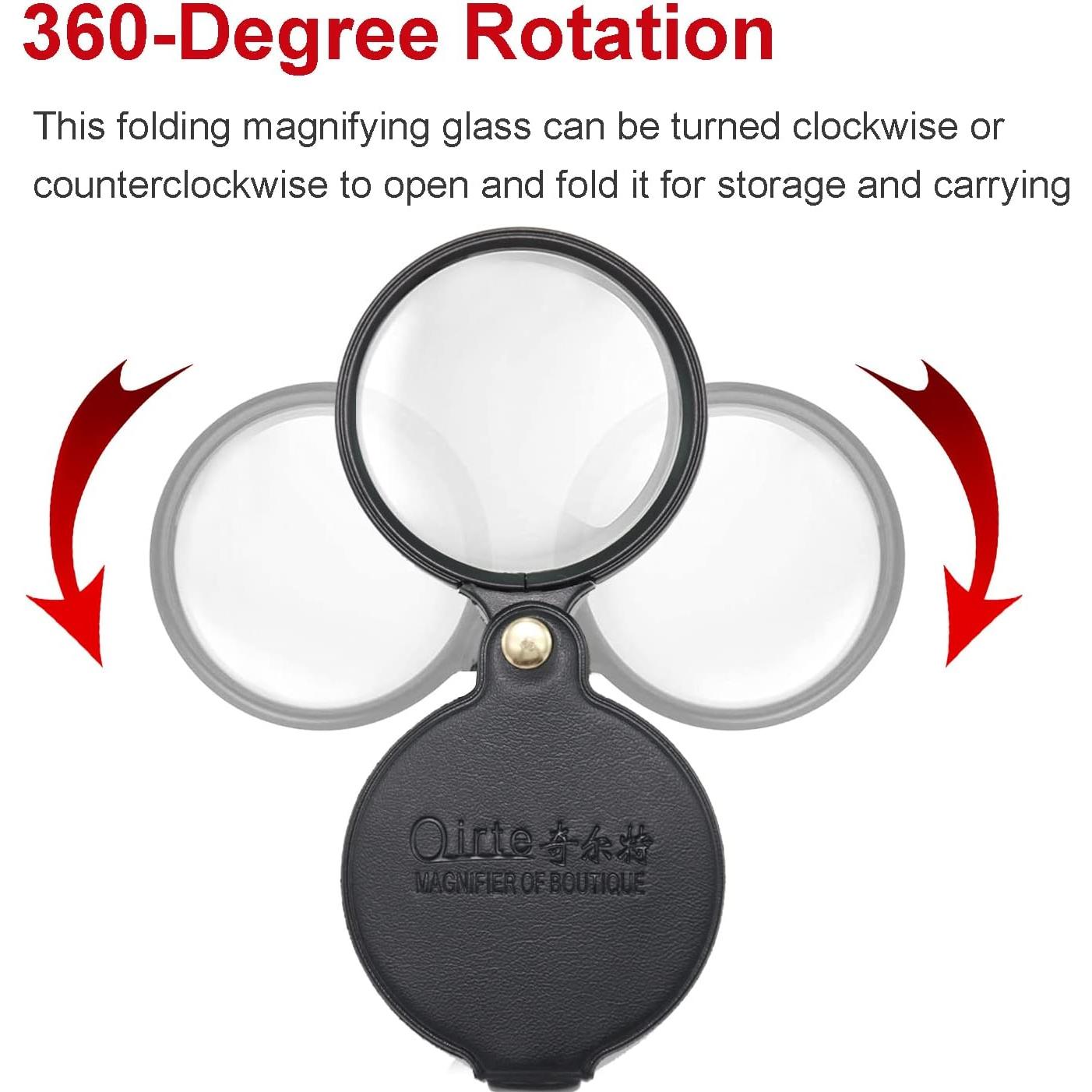 Lupa de bolsillo 10X GPJYYDS con funda de cuero 6 cm