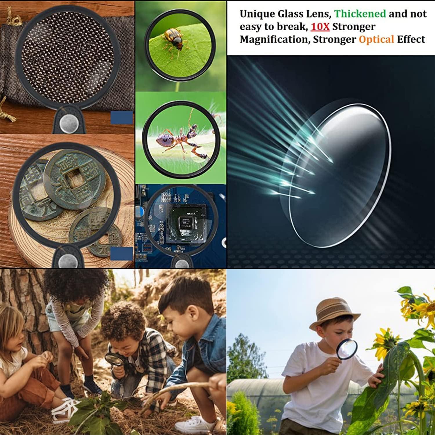 Lupa de bolsillo 10X GPJYYDS con funda de cuero 6 cm