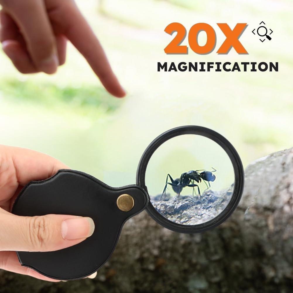 Lupa de bolsillo 20X QKDS, 2 piezas, portátil y plegable