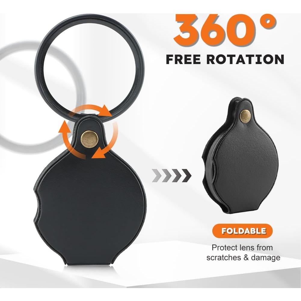 Lupa de bolsillo 20X QKDS, 2 piezas, portátil y plegable