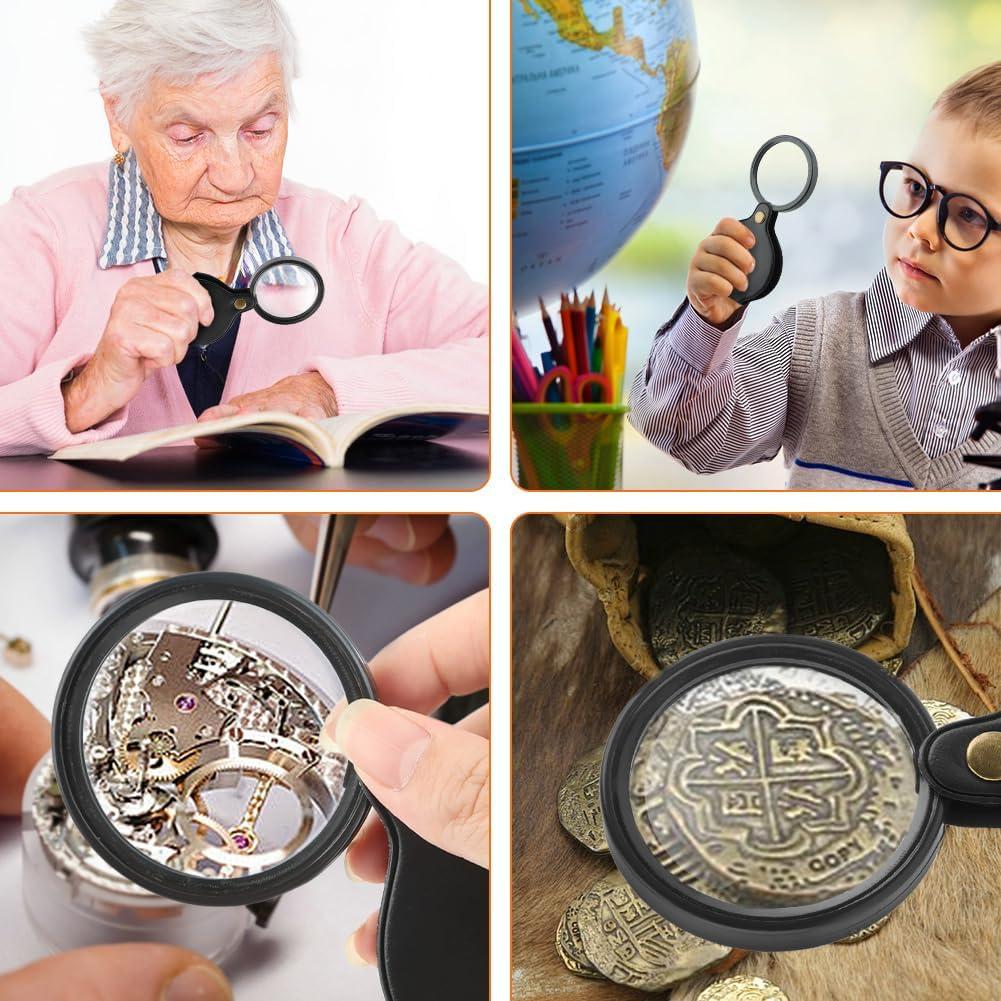 Lupa de bolsillo 20X QKDS, 2 piezas, portátil y plegable