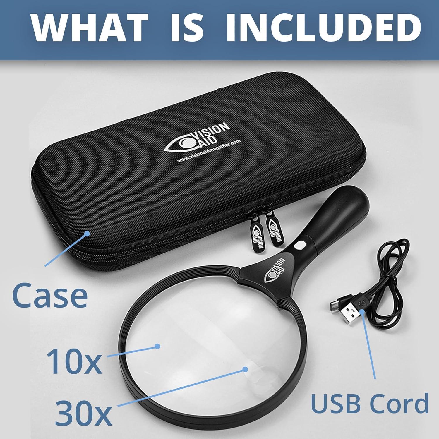 Lupa Grande Vision Aid 5.5" LED Recargable USB 10X 30X