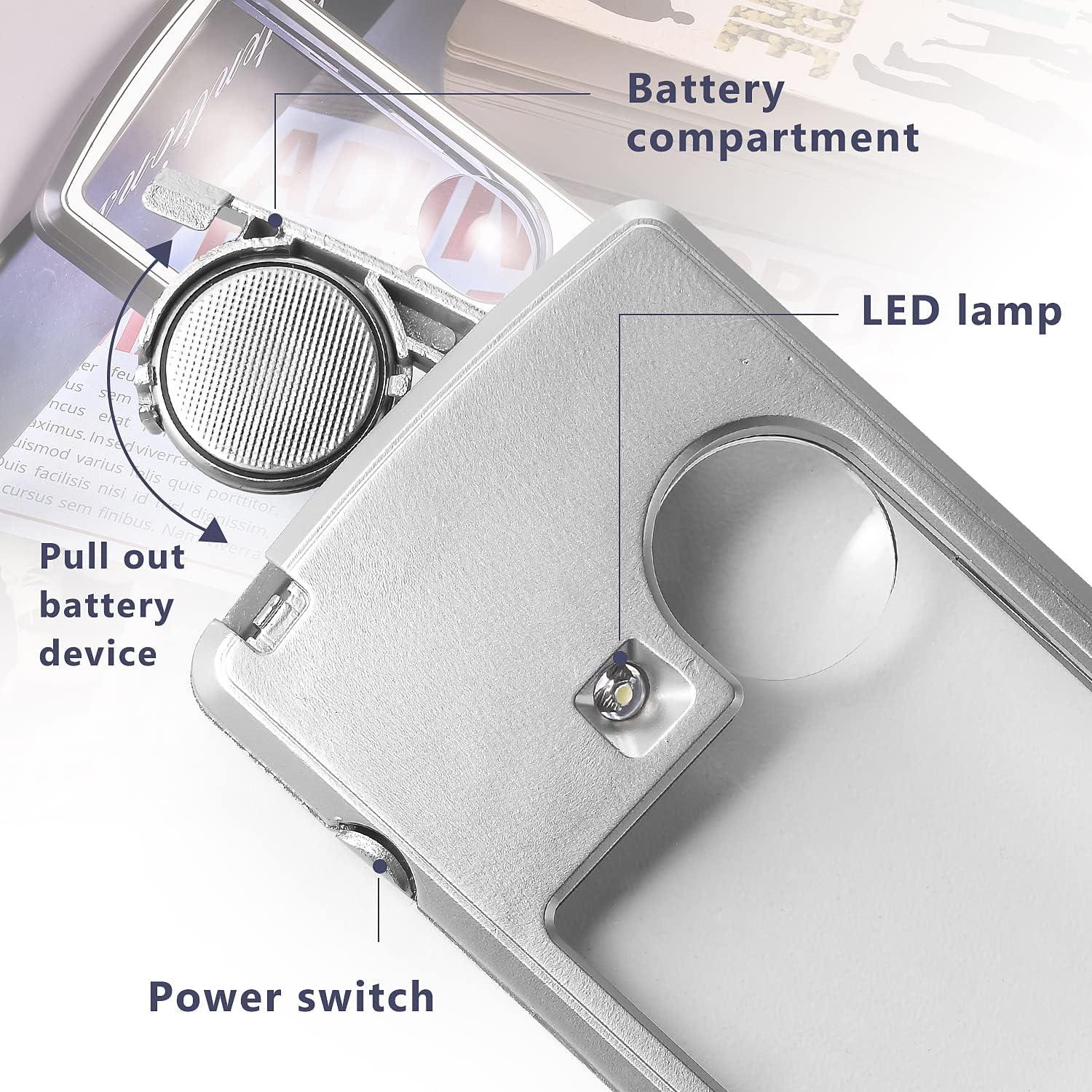 Lupa de Bolsillo Amoper 3X 6X con Luz LED - 2 Piezas Plata