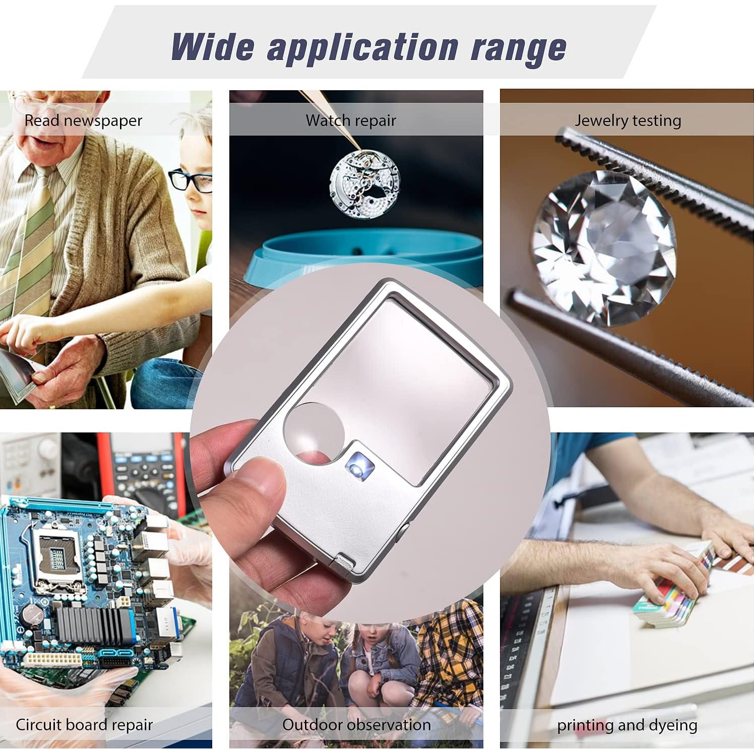 Lupa de Bolsillo Amoper 3X 6X con Luz LED - 2 Piezas Plata