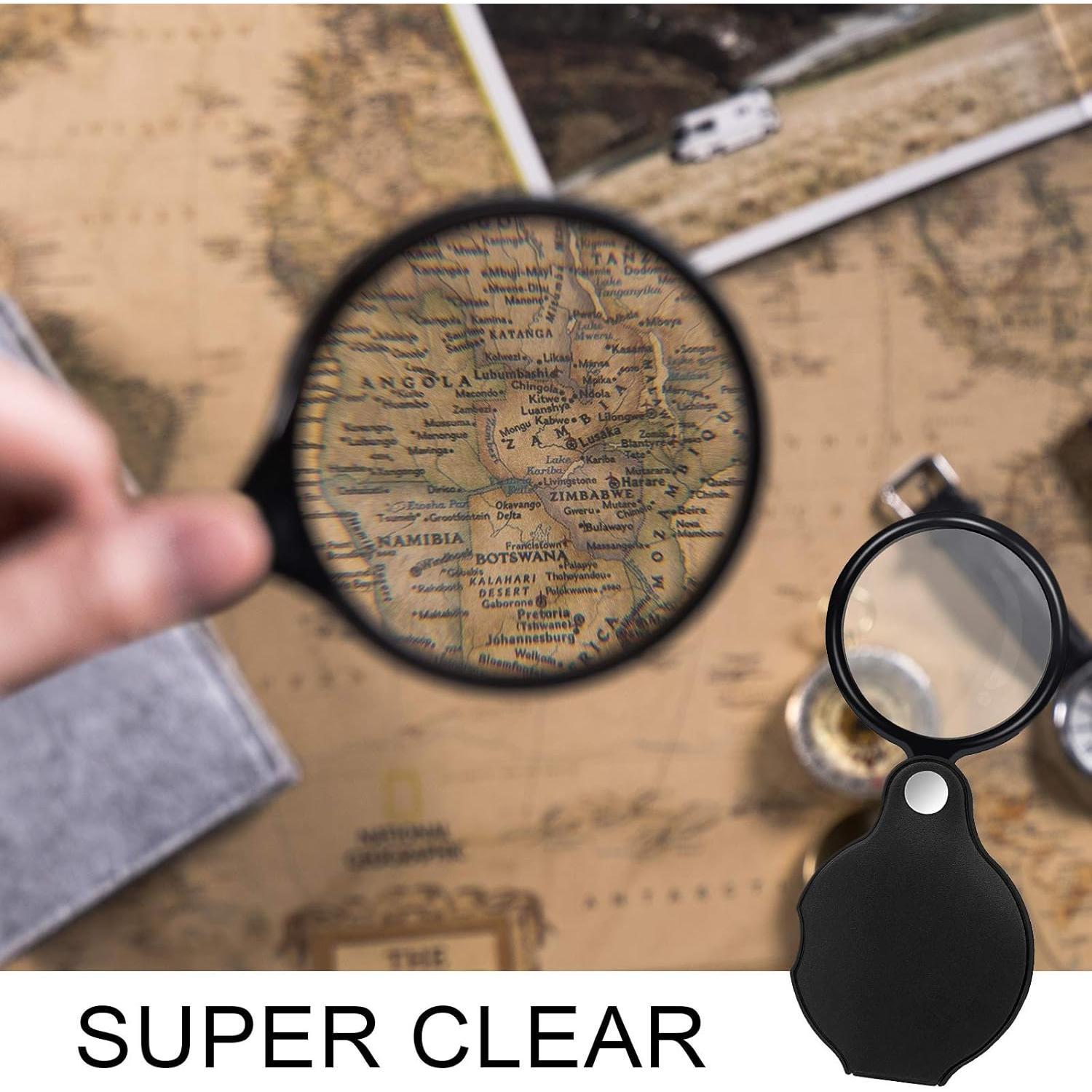 5 Mini Lupas de Bolsillo Awpeye 10X con Funda de Cuero