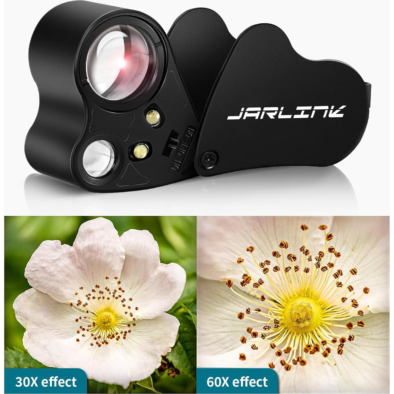 Lupa Joyera JARLINK 30x 60x con Luz LED Plegable Negra