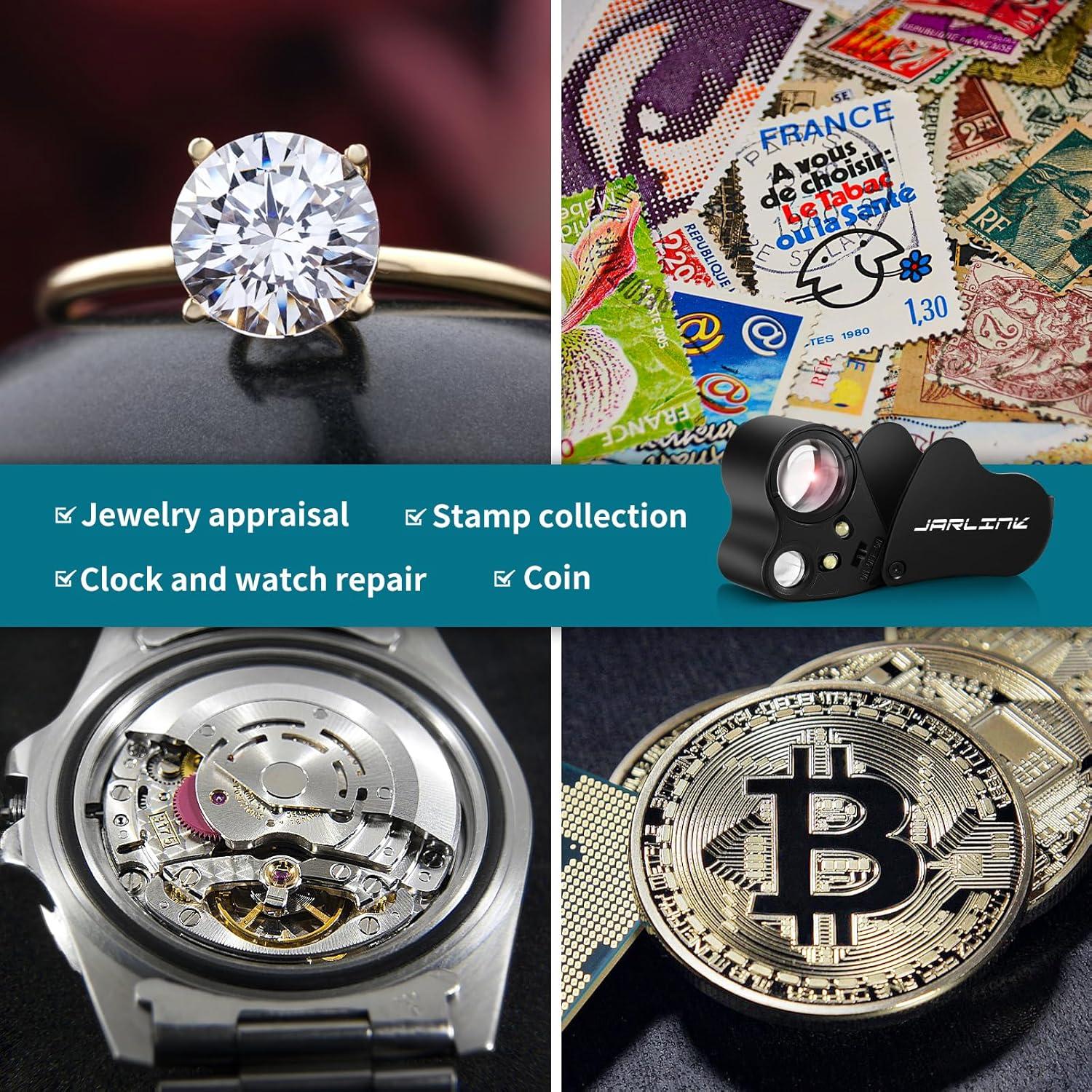 Lupa Joyera JARLINK 30x 60x con Luz LED Plegable Negra