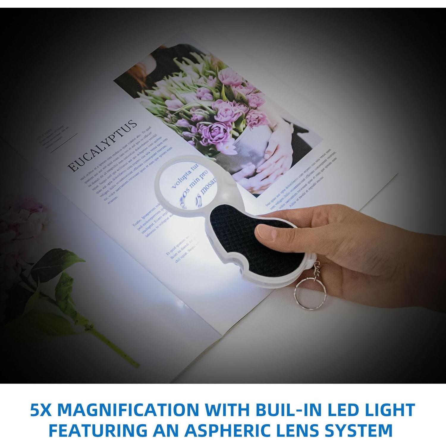 Lupa de Bolsillo AOCOAKW 5X con Luz LED Plegable