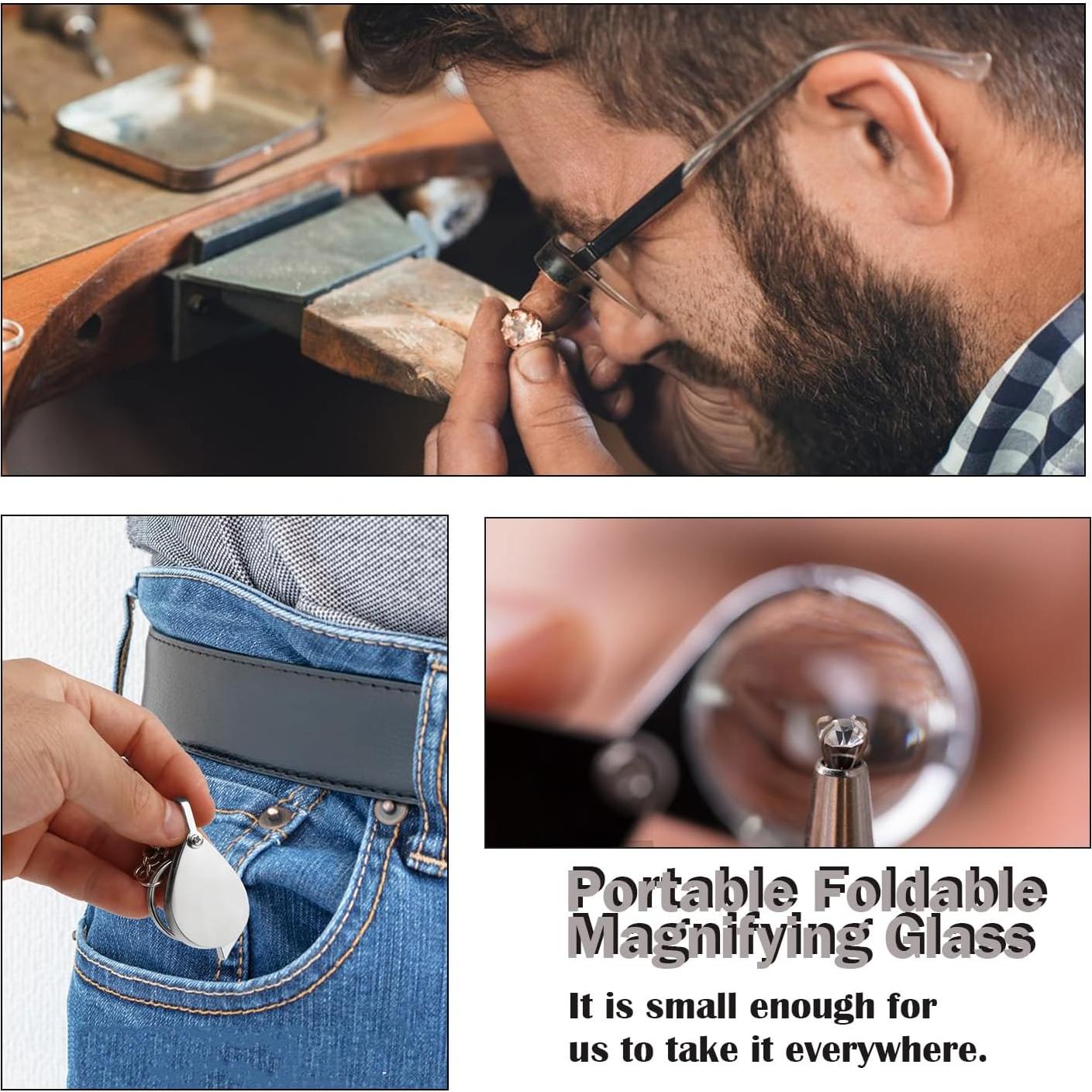 Lupa de bolsillo Rongon 10X con llavero y estuche plateada