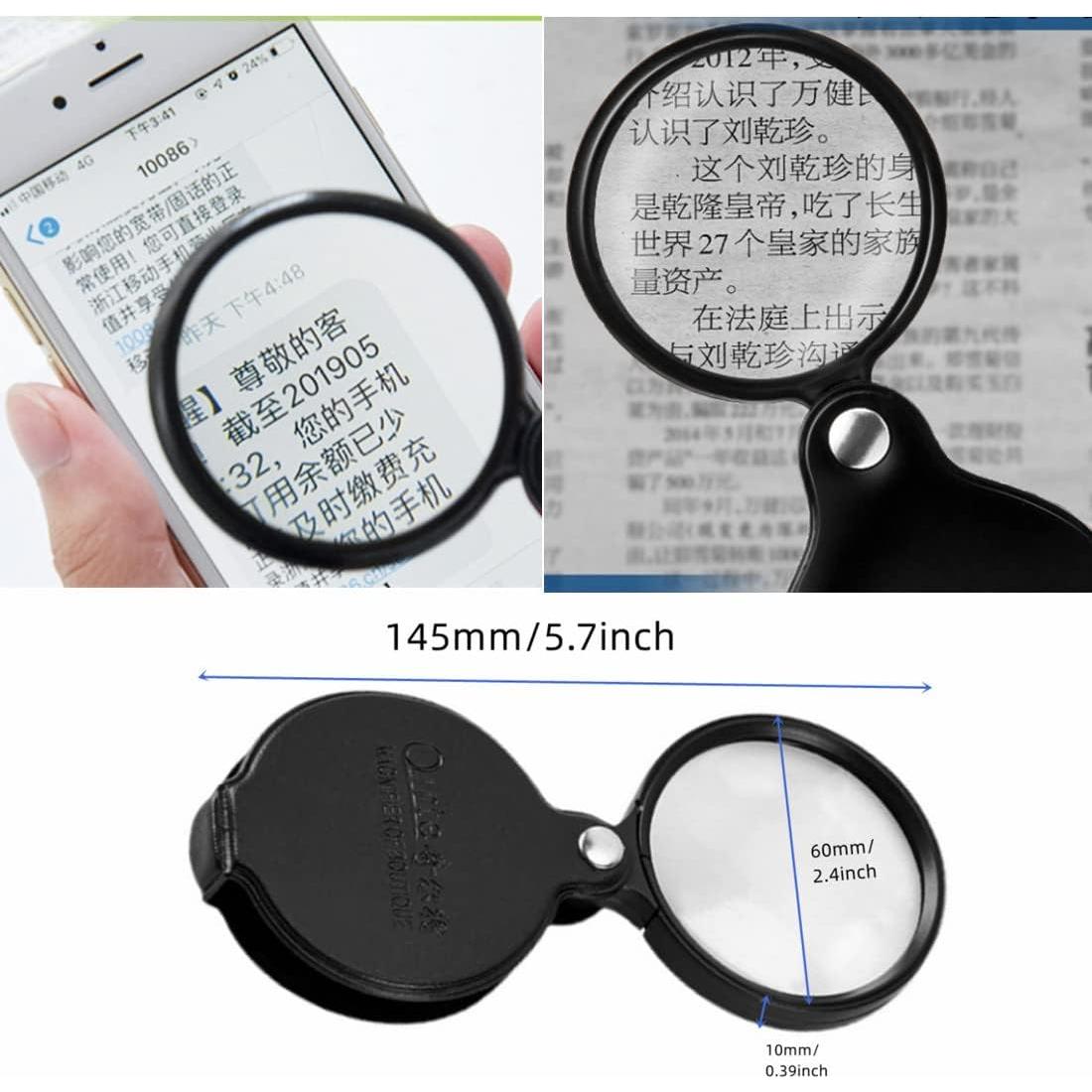 Lupa Mini 10X GDQLCNXB Plegable con Funda de Cuero 60mm