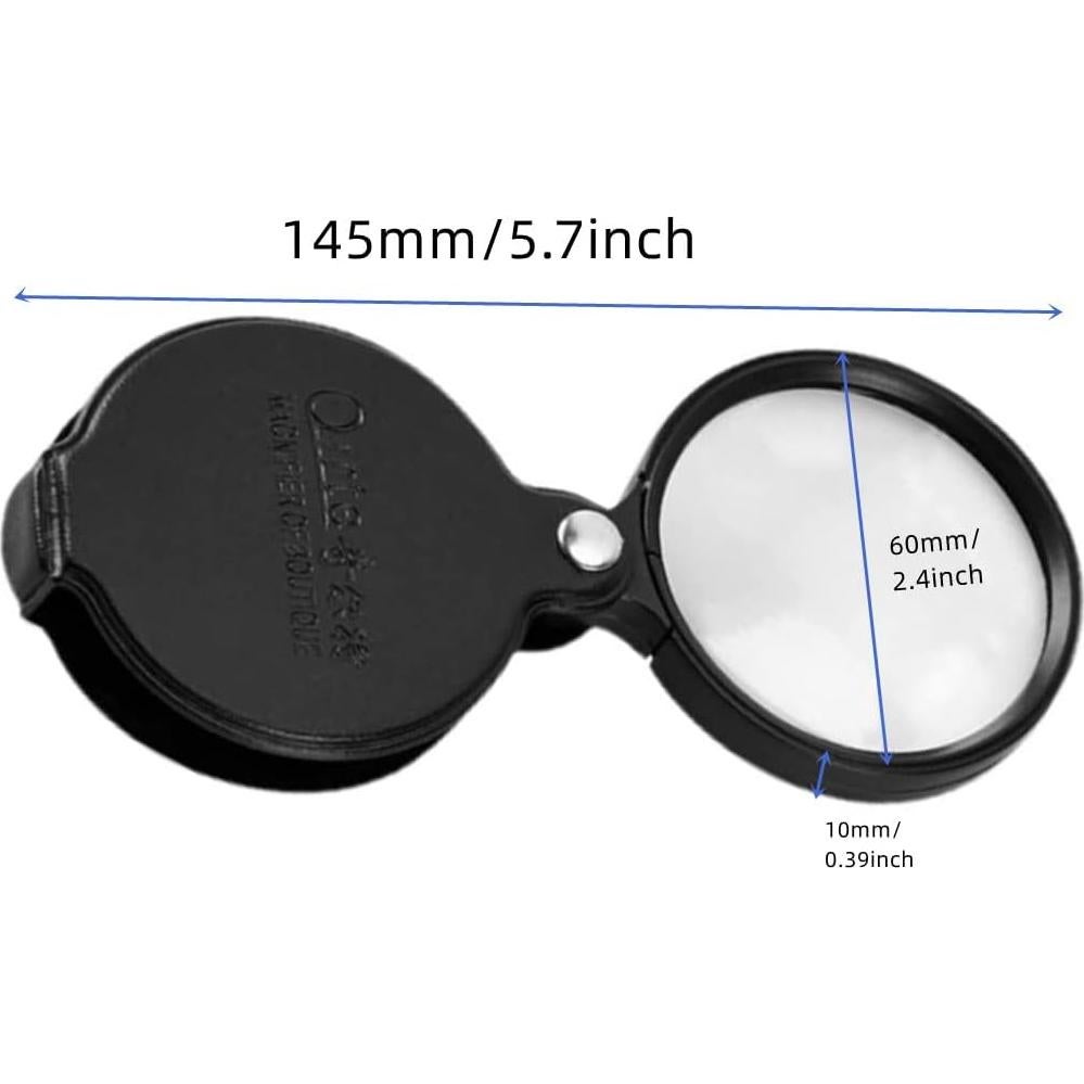 Lupa Mini 10X GDQLCNXB Plegable con Funda de Cuero 60mm