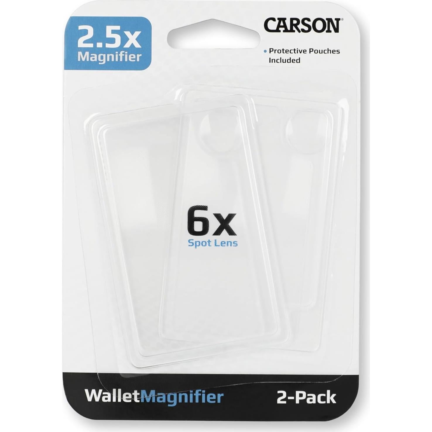 Lupas de cartera Carson WM-01 2.5x con lente 6x - Paquete doble