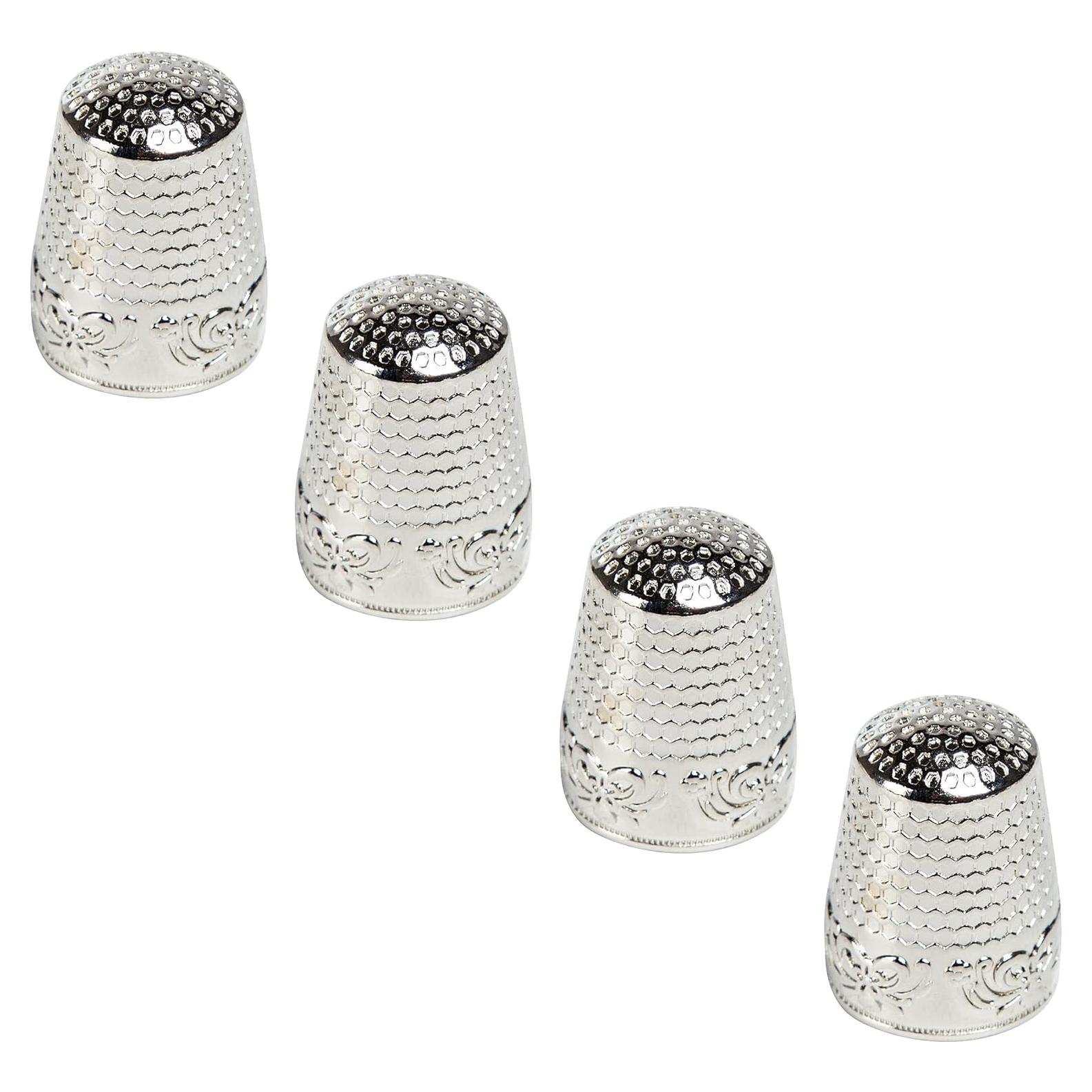 Dedales de Costura AXEN 4 Piezas Metal Plata, Protección Dedo