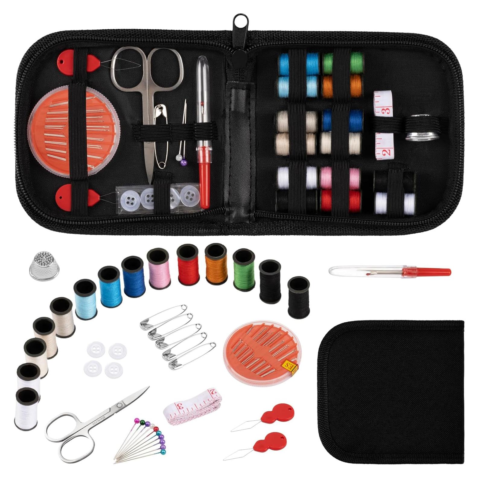 Kit de Costura Amrules Compacto con Tijeras y Hilo - 11.9x11.9 cm