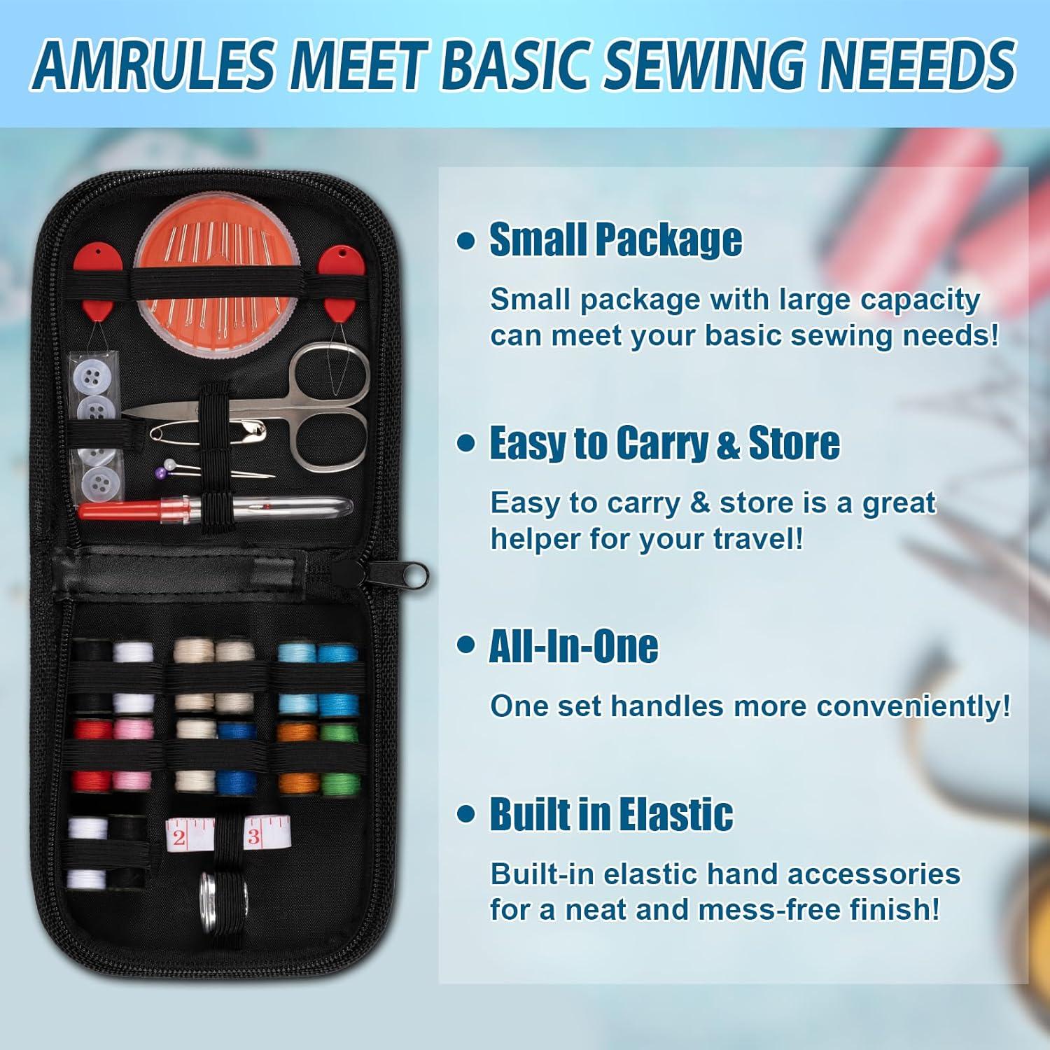 Kit de Costura Amrules Compacto con Tijeras y Hilo - 11.9x11.9 cm
