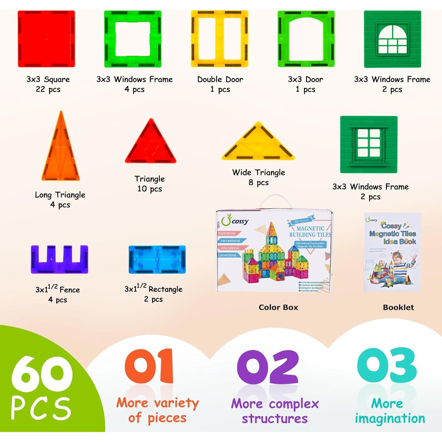 Cossy Set 60 Piezas Azulejos Magnéticos 3D Juguetes 3+
