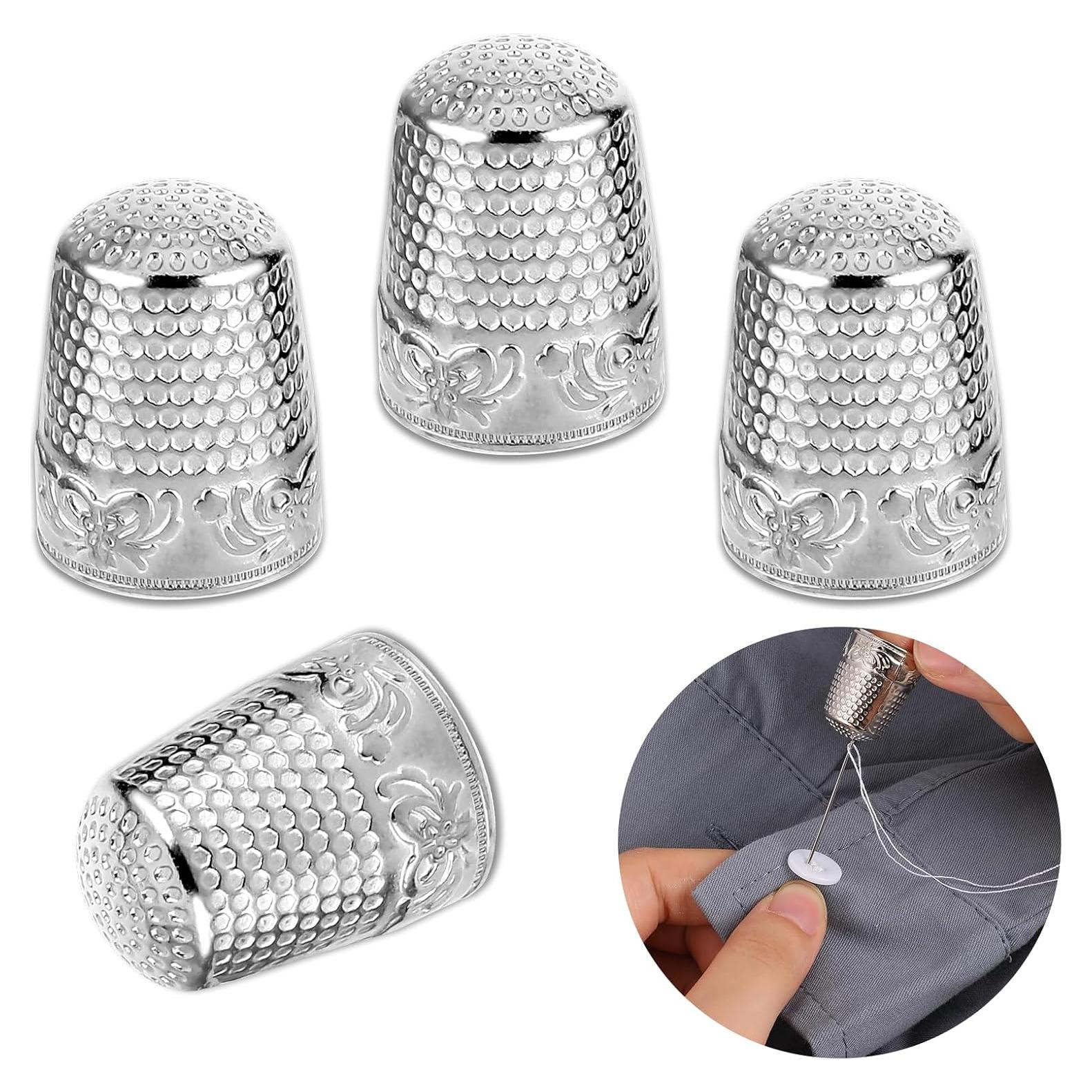 4 Dedales de Metal Inoxidable Plateados para Costura DIY