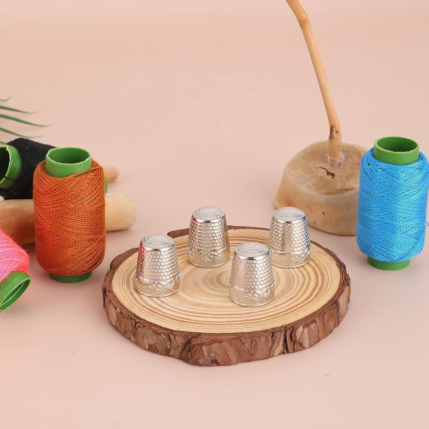 4 Dedales de Metal Inoxidable Plateados para Costura DIY