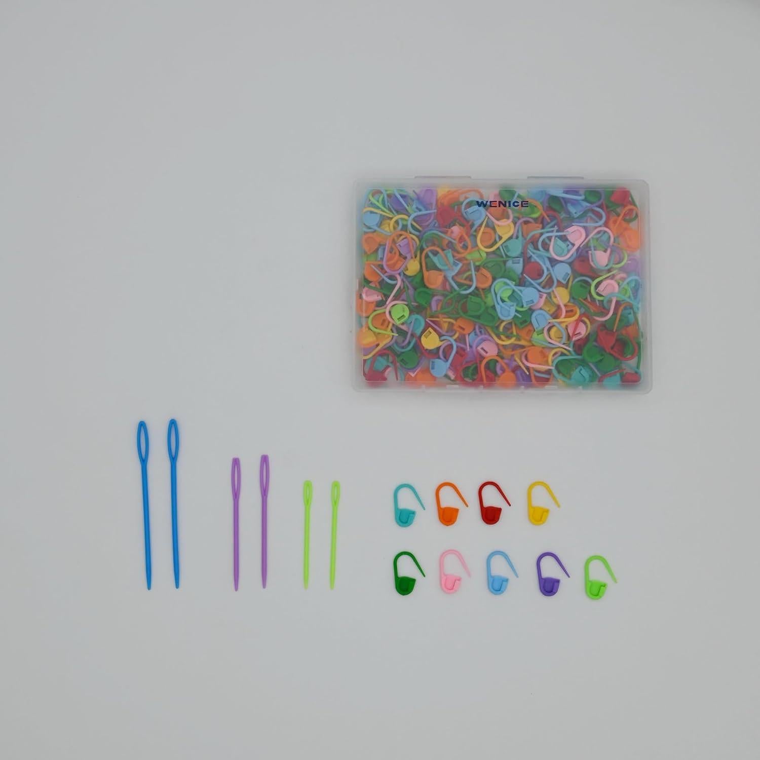 WENICE 300pcs Stitch Markers with 6 Pieces of Large Blunt Sewing Needles,Colorful Knitting Markers