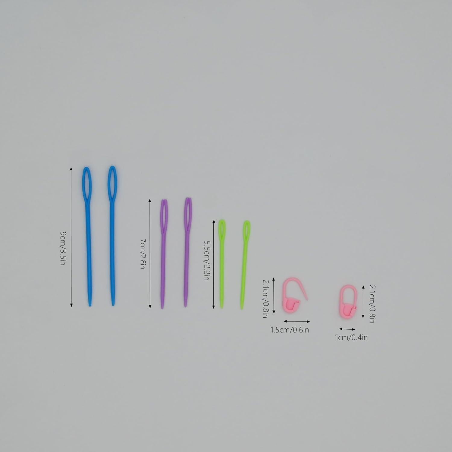 WENICE 300pcs Stitch Markers with 6 Pieces of Large Blunt Sewing Needles,Colorful Knitting Markers