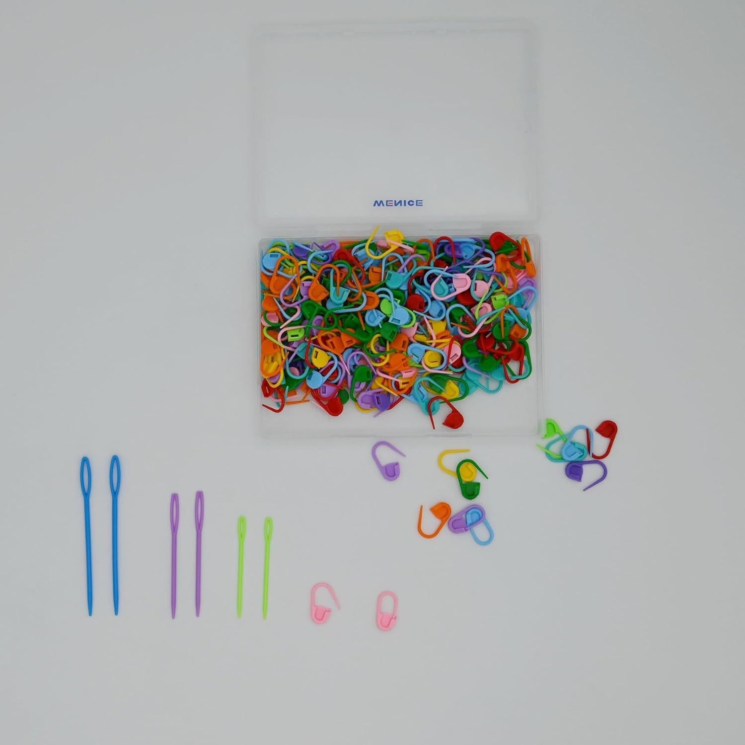 WENICE 300pcs Stitch Markers with 6 Pieces of Large Blunt Sewing Needles,Colorful Knitting Markers