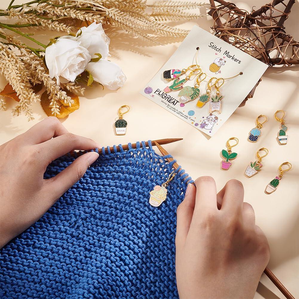 Marcadores de Puntos de Tejer PLIGREAT 12 Pcs Verde Macetas