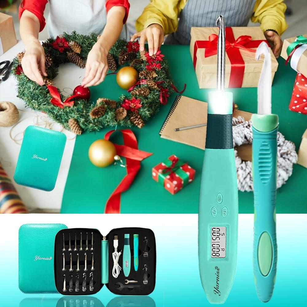 Juego de Ganchillos de Crochet Yarniss con Luz y Contador 18 Piezas