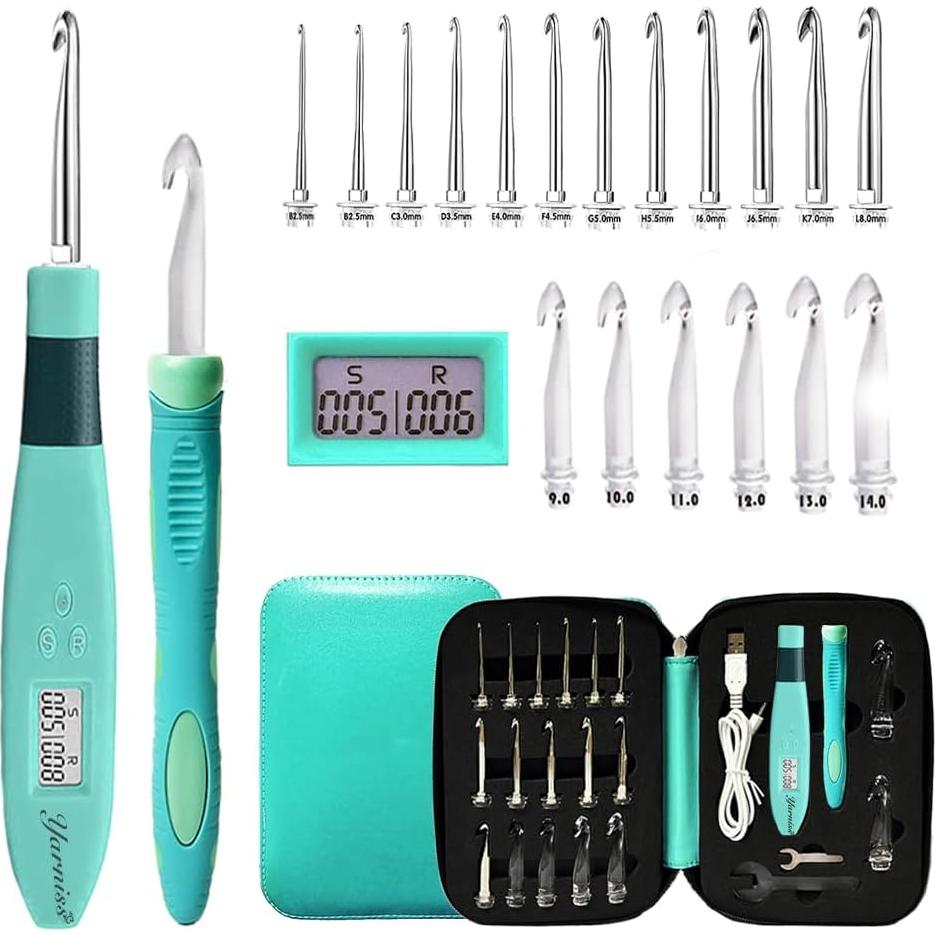 Juego de Ganchillos de Crochet Yarniss con Luz y Contador 18 Piezas