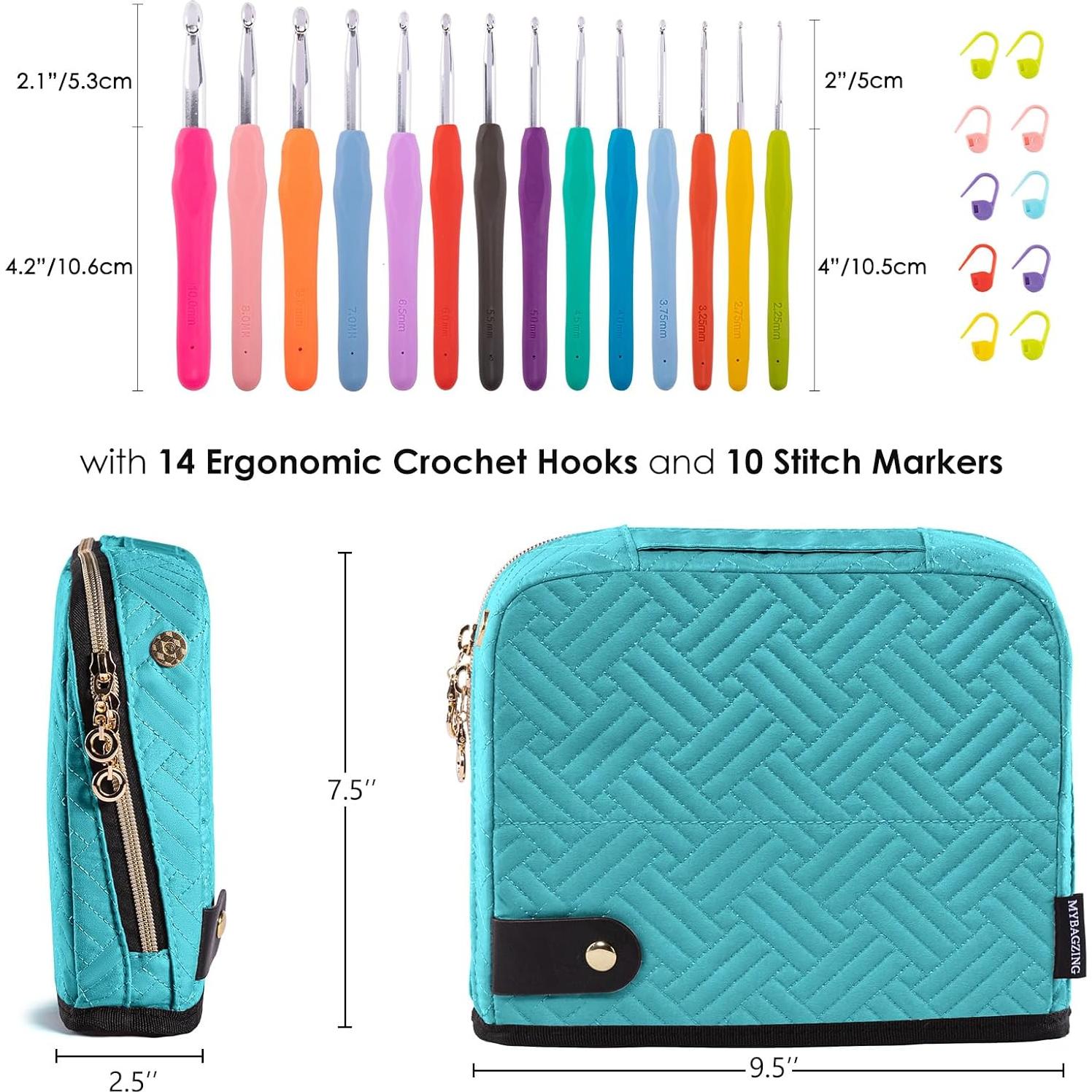 Estuche para Ganchillos MYBAGZING con 14 Ganchillos Ergonómicos