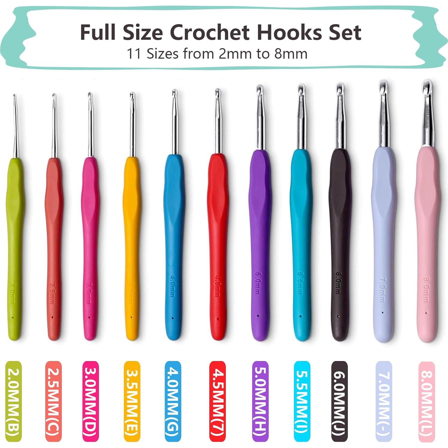 Buylorco Crochet Hooks 11 Size Crochet Hook Set with Soft Handle and Case Crochet Needle Kit for Beginners Knitting Needle Kit Yarn Crochet Kit 2mm(B) to 8mm(L)