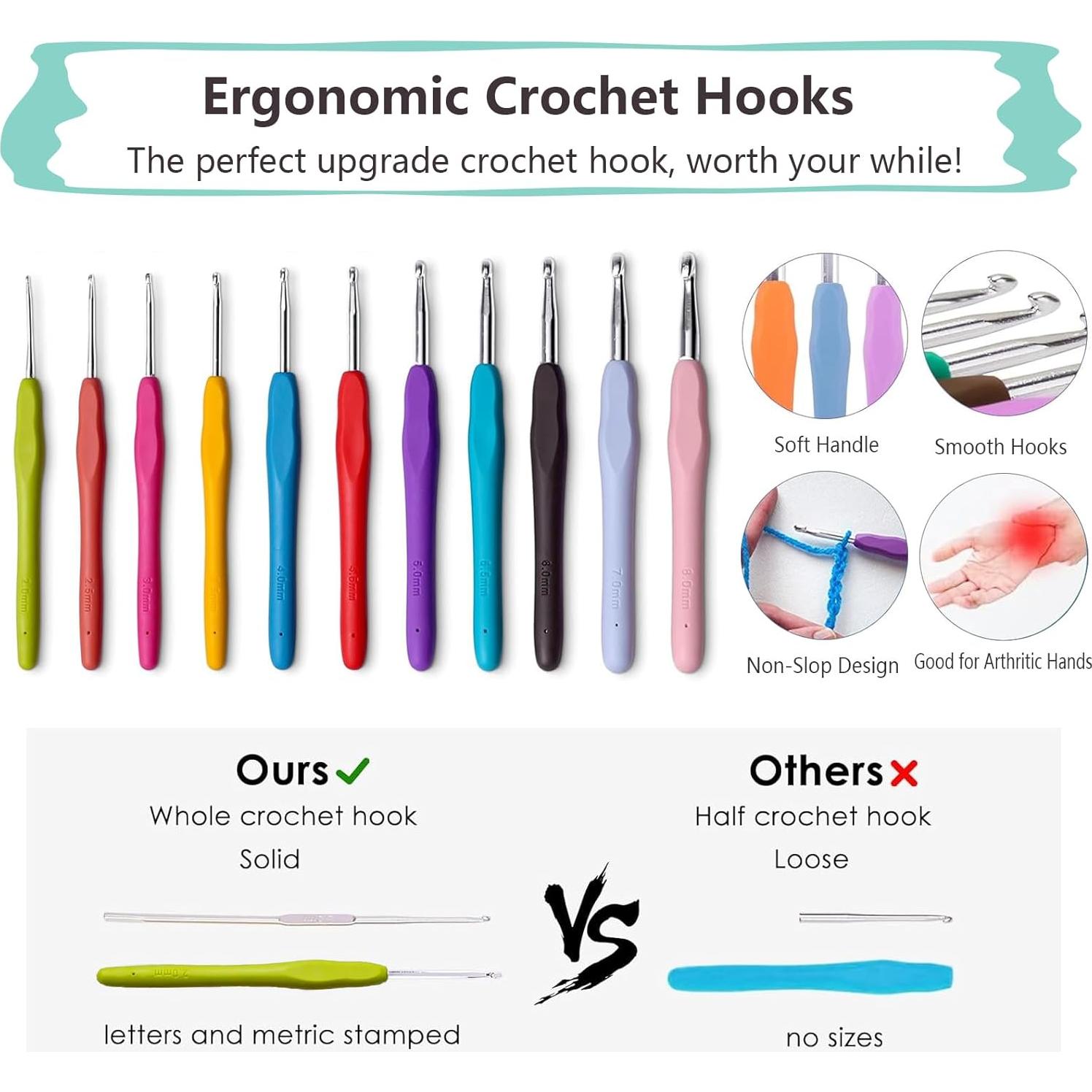 Buylorco Crochet Hooks 11 Size Crochet Hook Set with Soft Handle and Case Crochet Needle Kit for Beginners Knitting Needle Kit Yarn Crochet Kit 2mm(B) to 8mm(L)