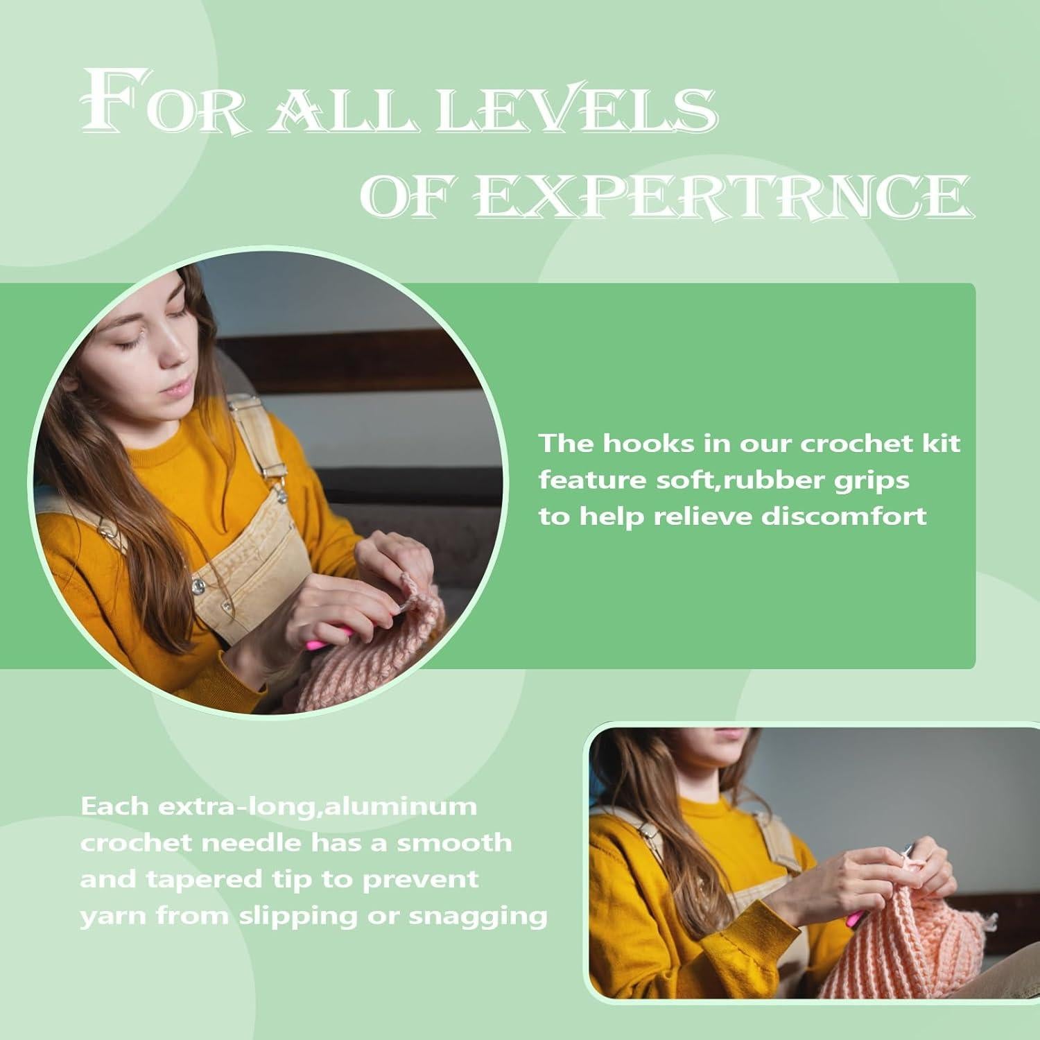 Buylorco Crochet Hooks 11 Size Crochet Hook Set with Soft Handle and Case Crochet Needle Kit for Beginners Knitting Needle Kit Yarn Crochet Kit 2mm(B) to 8mm(L)