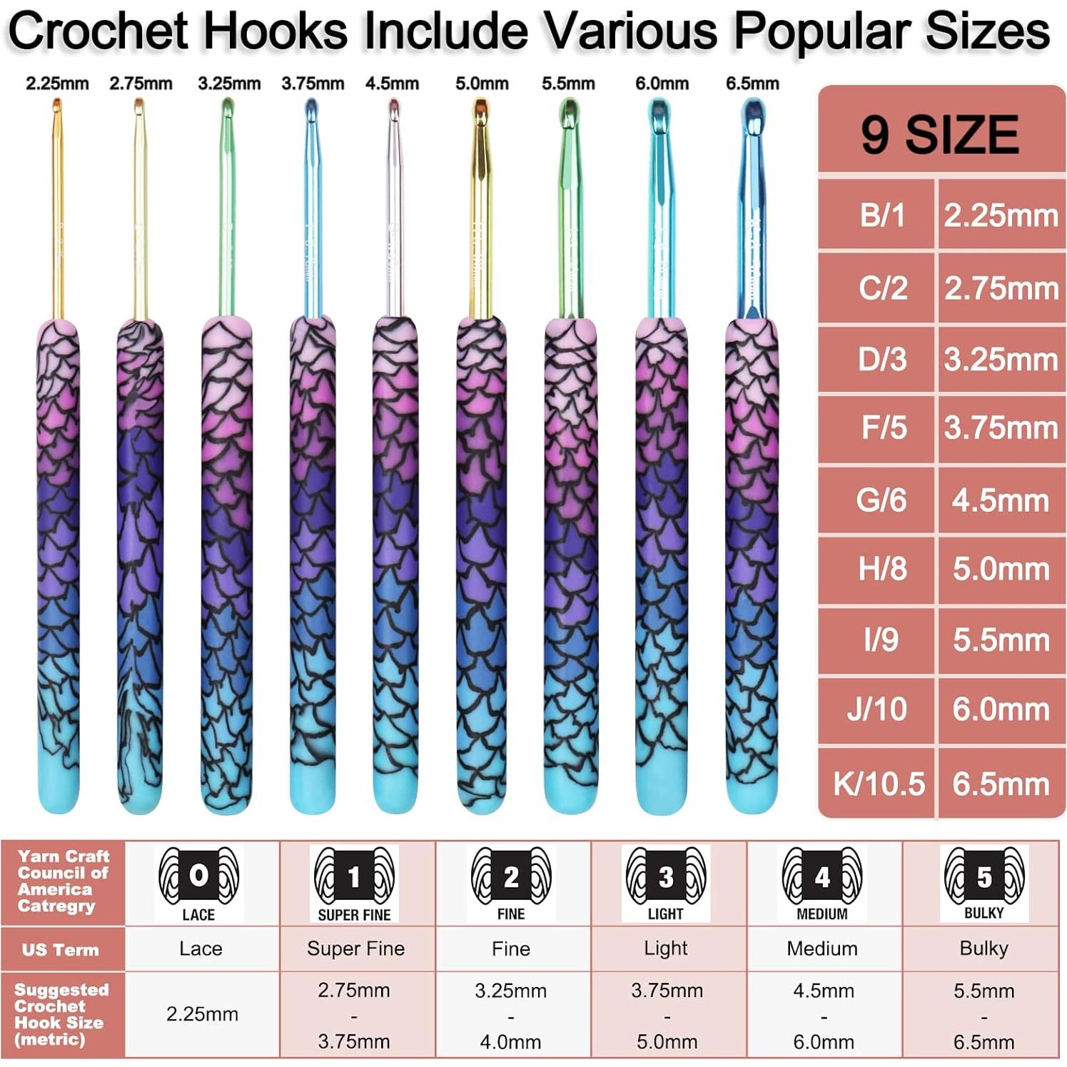 Set de Ganchos de Crochet Coopay, 9 Tamaños 2.25-6.5mm