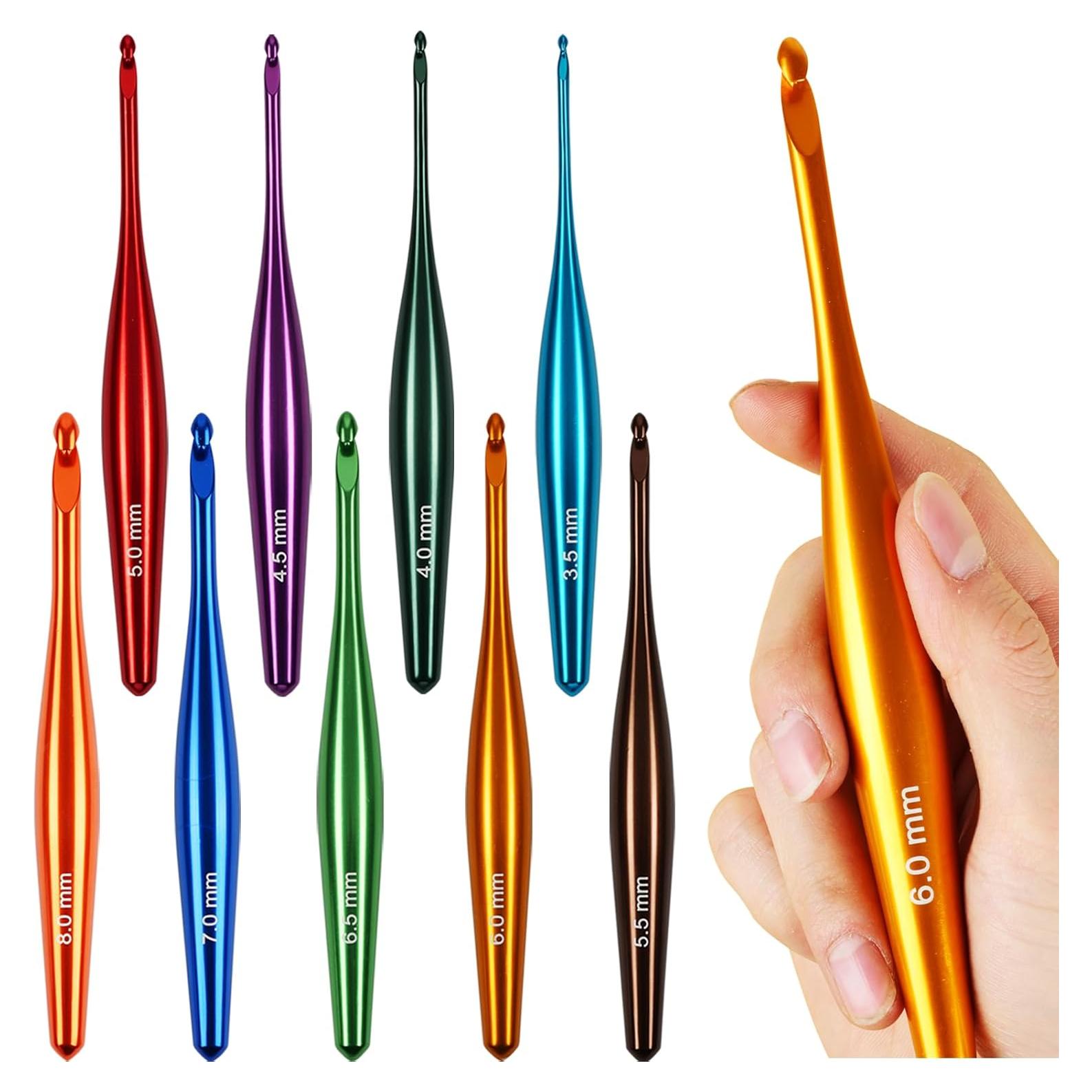 Ganchos de Crochet Ergonómicos Svartur 9 Piezas Aluminio 3.5-8mm