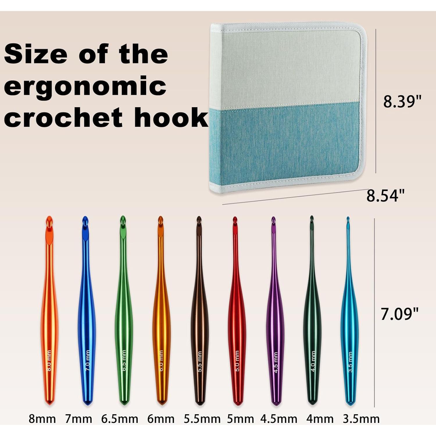 Ganchos de Crochet Ergonómicos Svartur 9 Piezas Aluminio 3.5-8mm