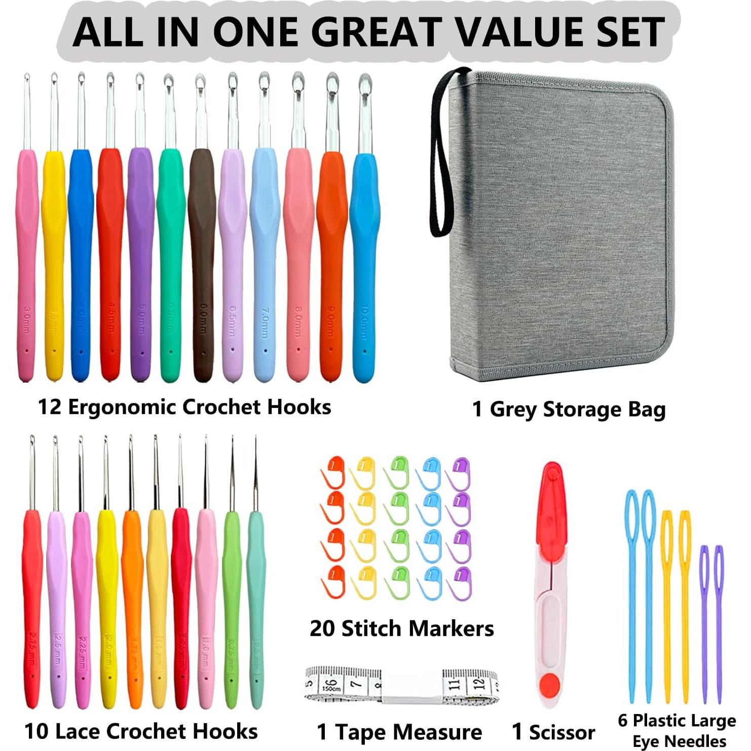 Set de Ganchillos Ergonómicos Hobekoee 22 Tamaños 0.5-10mm